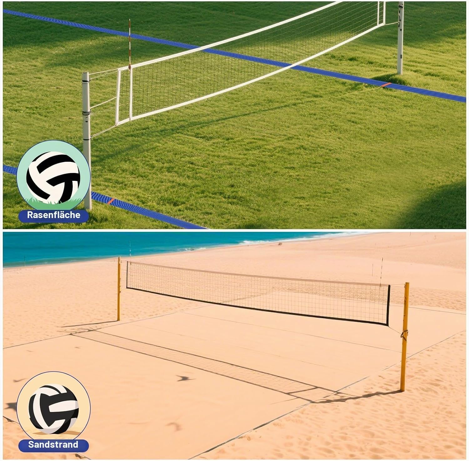 Linee 2 in 1 per beach volley, marcatura del campo da gioco con linea centrale, linee di campo da pallavolo portatile da fissare per spiaggia sabbiosa e prato, pallavolo, linee di spazio per sport