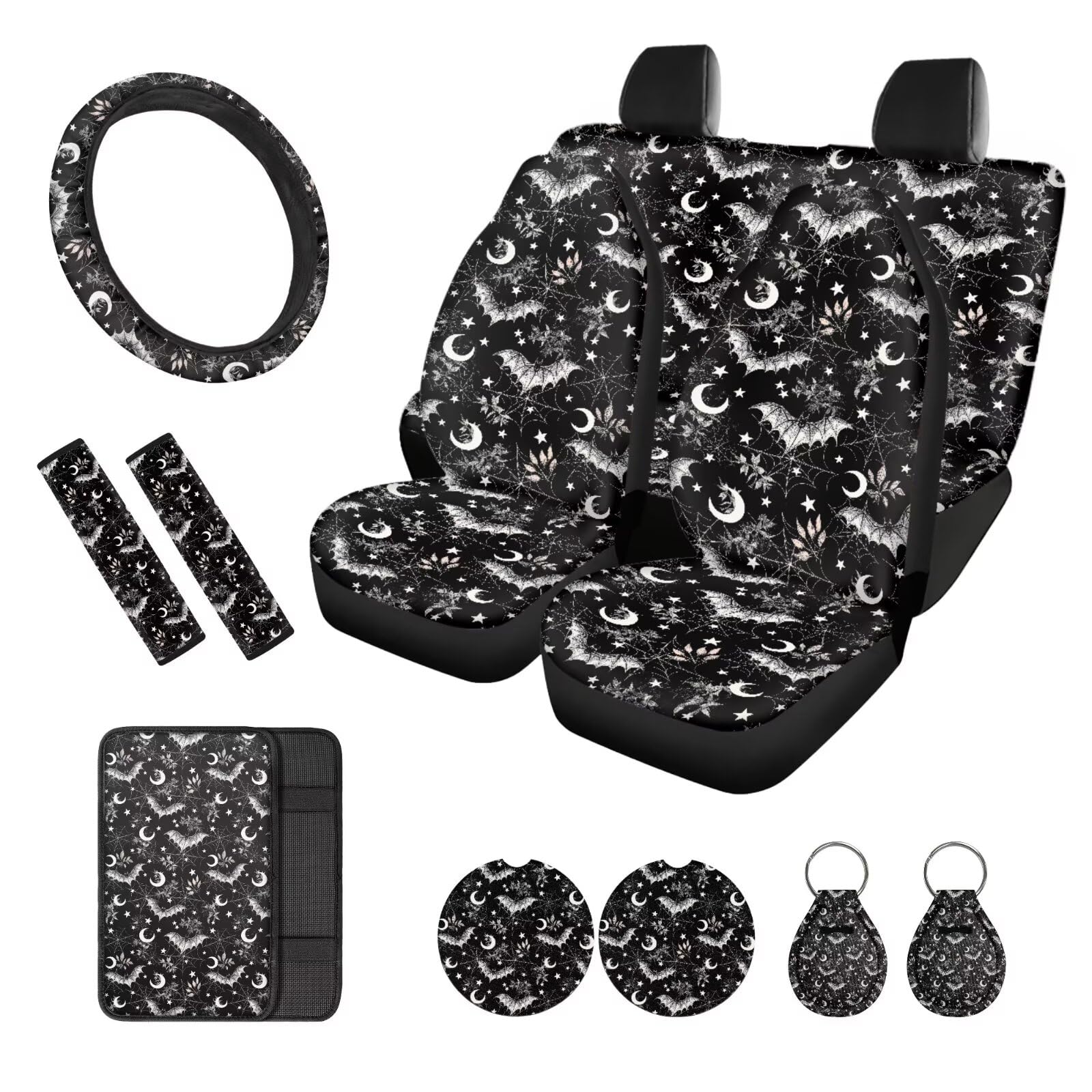 Set completo di coprisedili anteriori e posteriori per auto, con stampa di ragnatela, coprivolante e posteriore, per uomo, decorazione per interni auto, nero e grigio