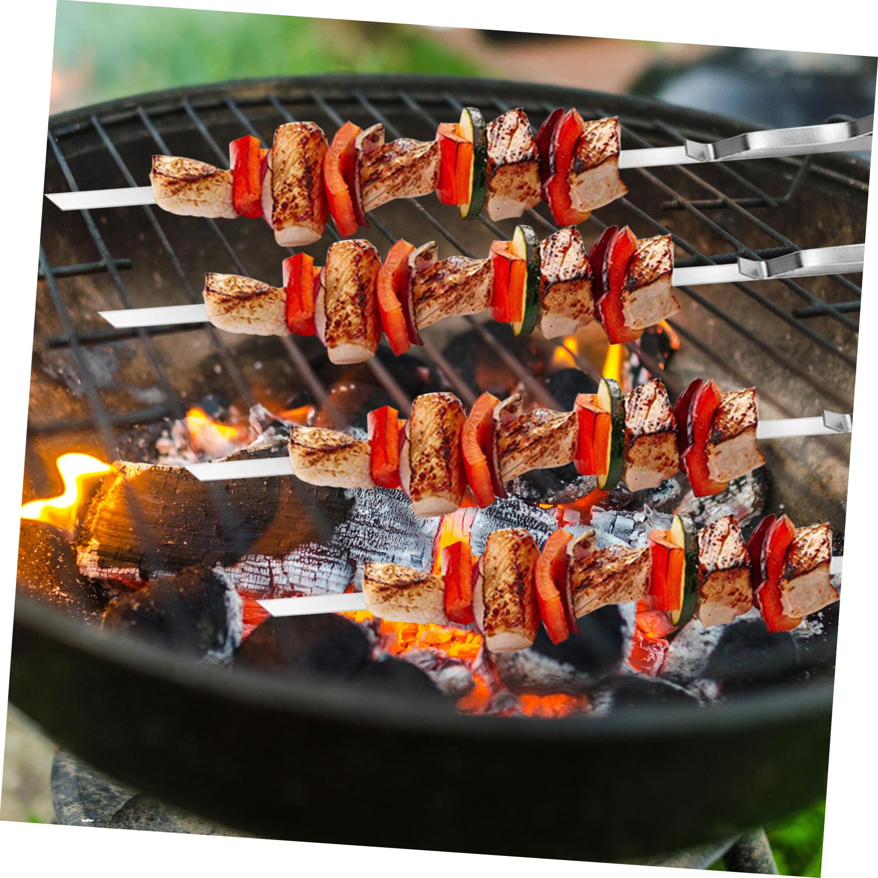 Bbq Schaschlikspieße Teilig mit Rutschfest und Hitzebeständig Flache Grillspieße für Fleisch Gemüse Outdoor Grillen Camping und Picknick