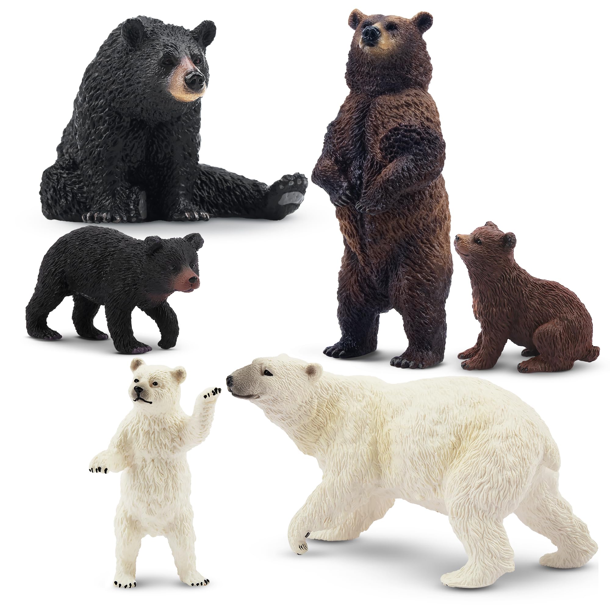 toymany 6PCS Realistic Bear Figurines, Plastic Forest Animals Figures