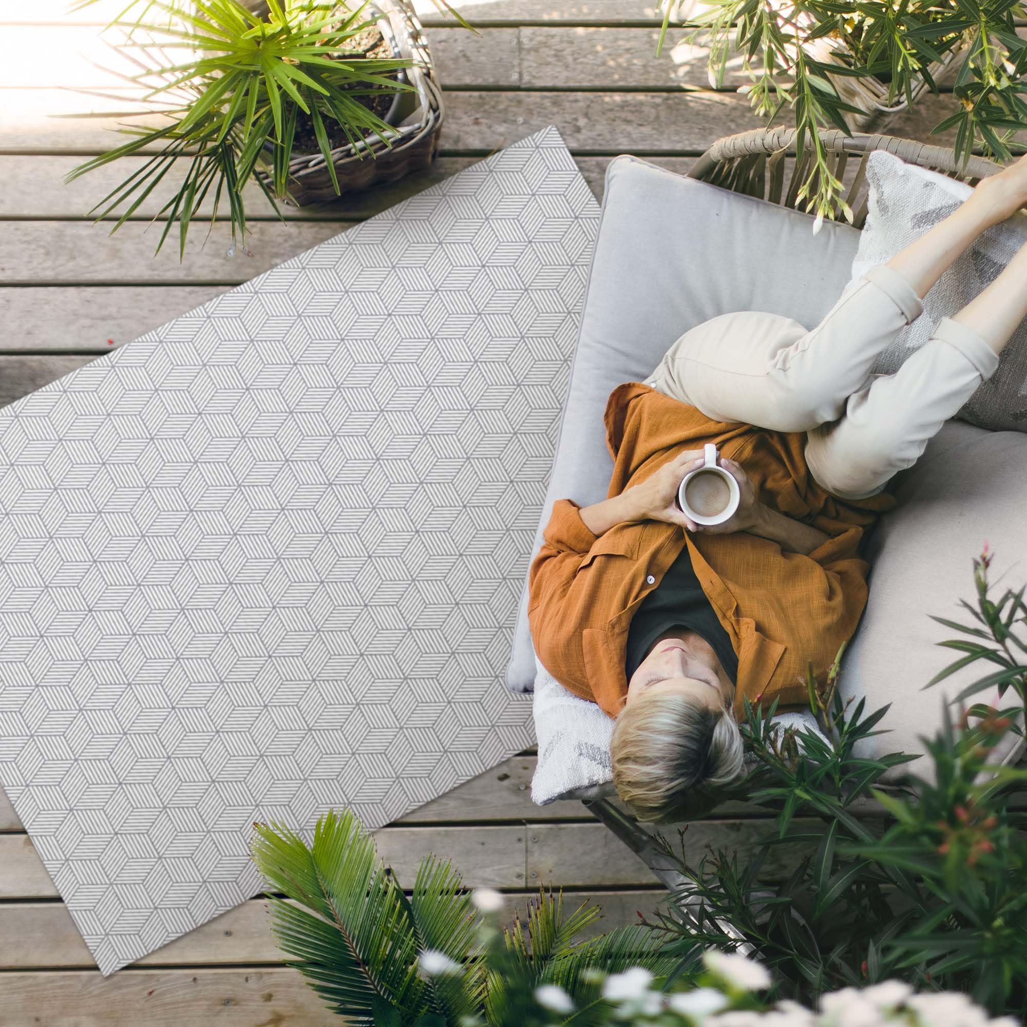 Vinylteppich 80x120 cm Rechteckig Ideal für Balkon Terrasse Garten PVC Kunststoffteppich Wasserdichter für den Außenbereich Einfach zu Reinigen - Geometrisches Mosaik