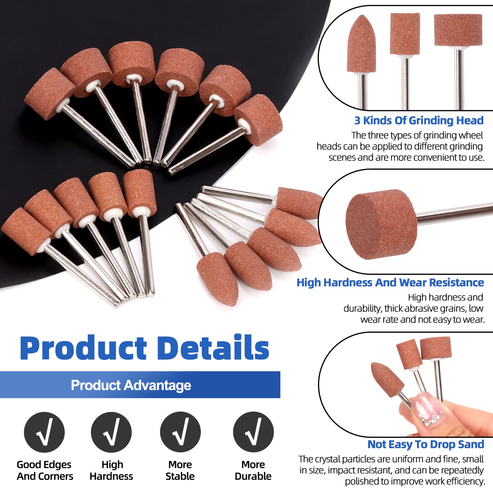 Glarks 62Pcs Abrasive Grinding Stone Points Sanding Drill Bit and 120/180/320/400 Grits Abrasive Buffing Polishing Wheels Set including 1/8" Shank for Rotary Tool - Image 3