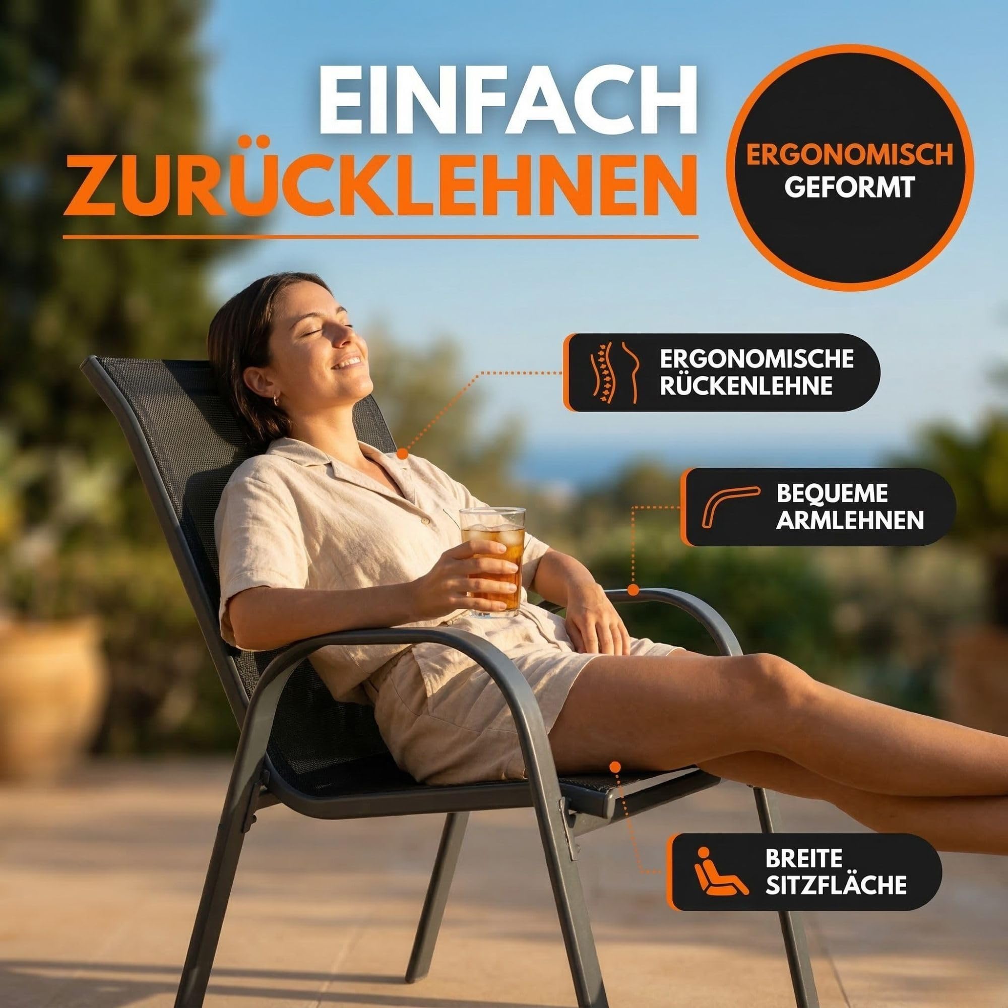 ALBATROS Gartenstühle 2er Set Kuba – stapelbar mit robustem Metallgestell - hohe Belastbarkeit – Bequeme Stapelstühle auch als Terrassenstühle oder Balkonstühle - verbesserte Version 2026