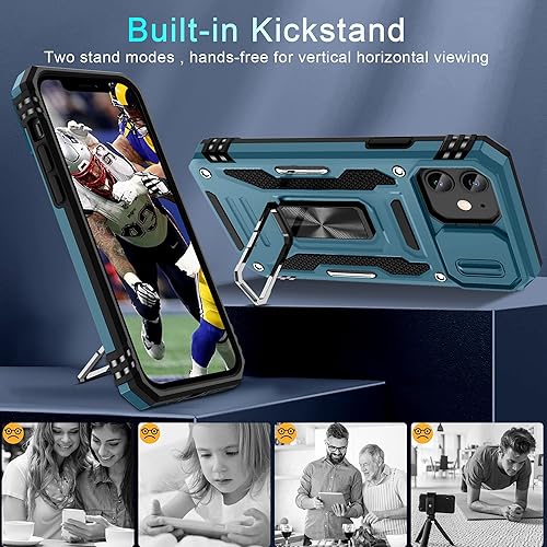 Miniatura 4 de DEERLAMN Funda para iPhone 11 con cubierta deslizante para cámara + protector de pantalla (2 unidades), soporte de anillo giratorio de grado militar