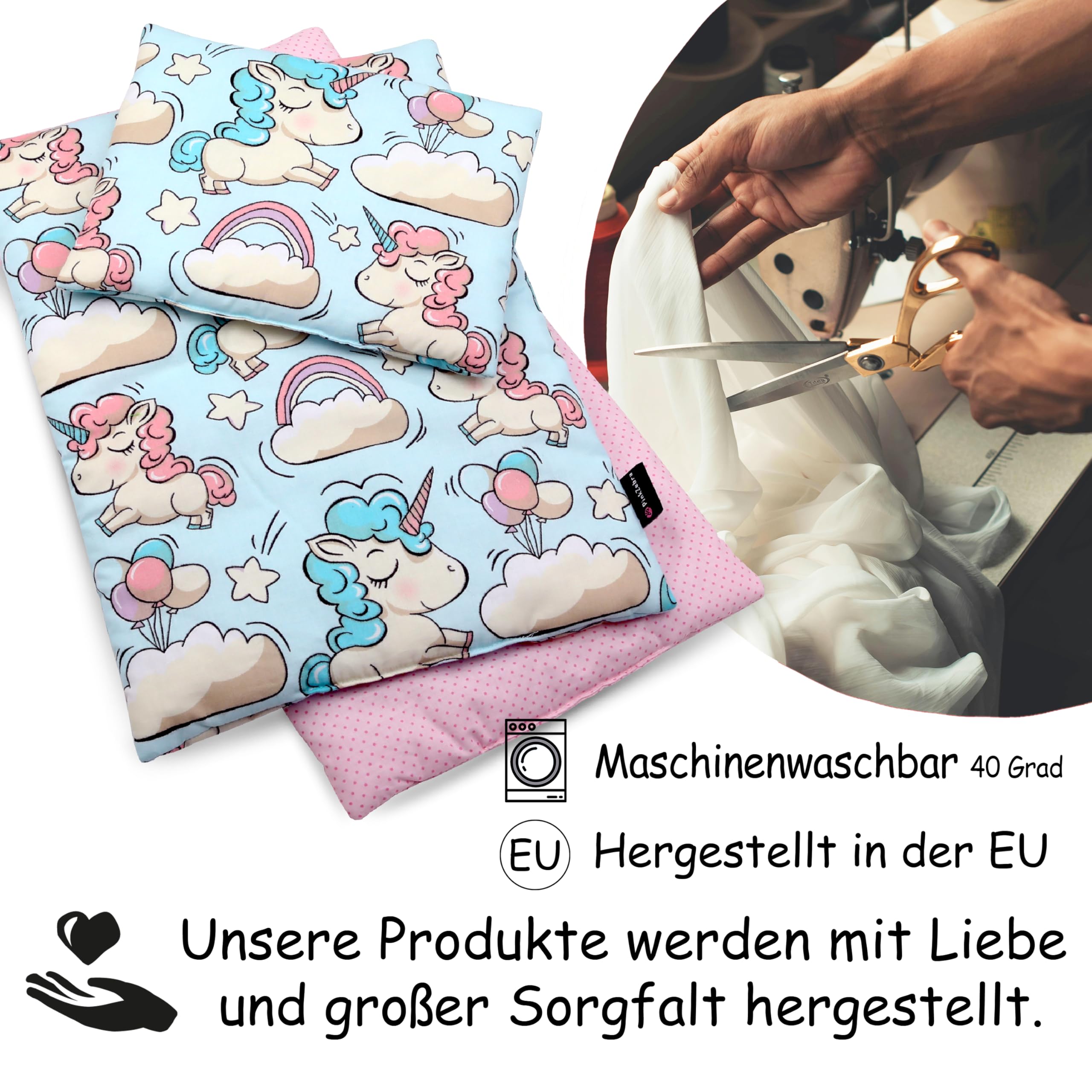 PinkZebra Gigoteuse Licorne, Sac de Couchage pour Poupée avec Oreiller en Coton