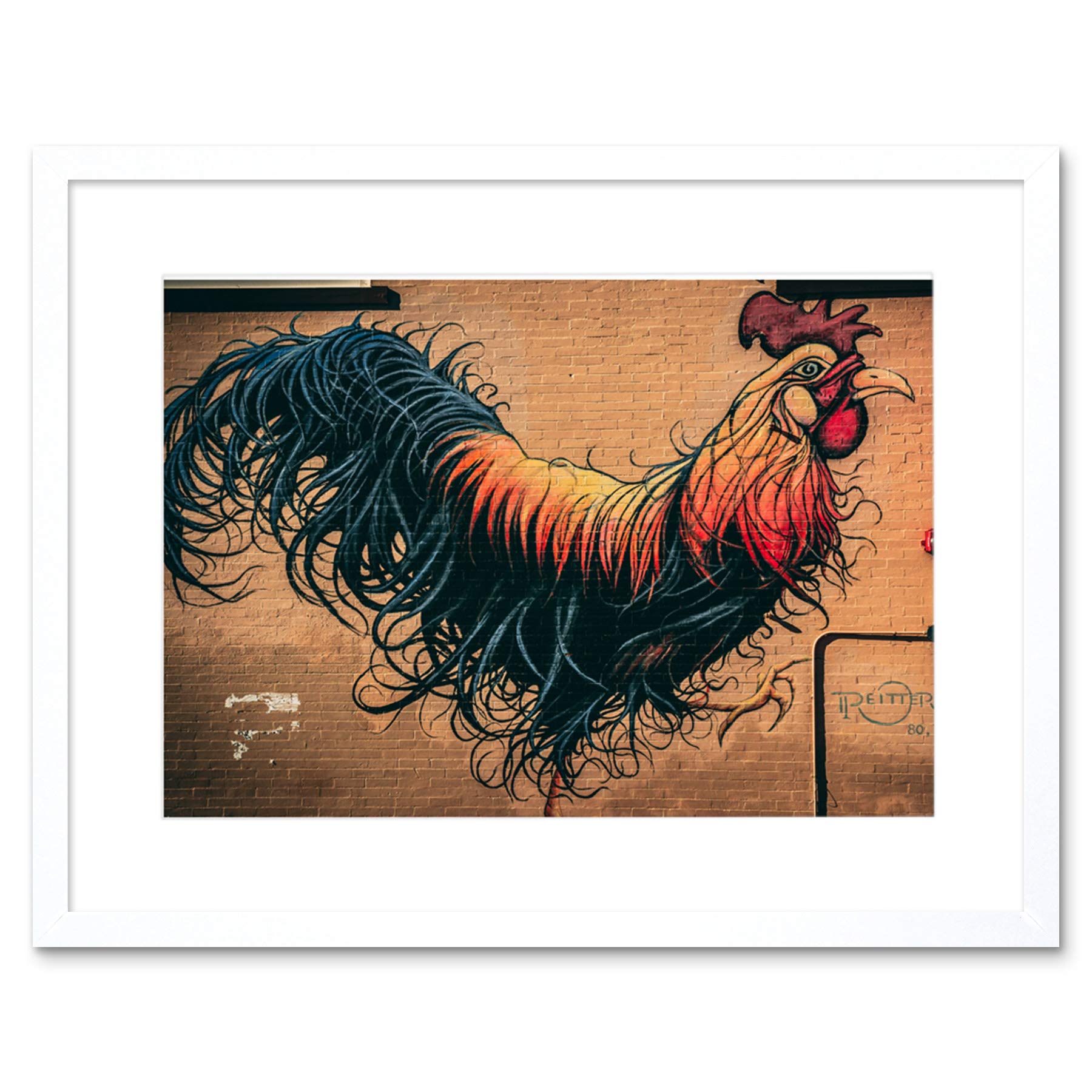 Moran Graffiti Chicken Rooster Wall Street Framed Wall Art Print