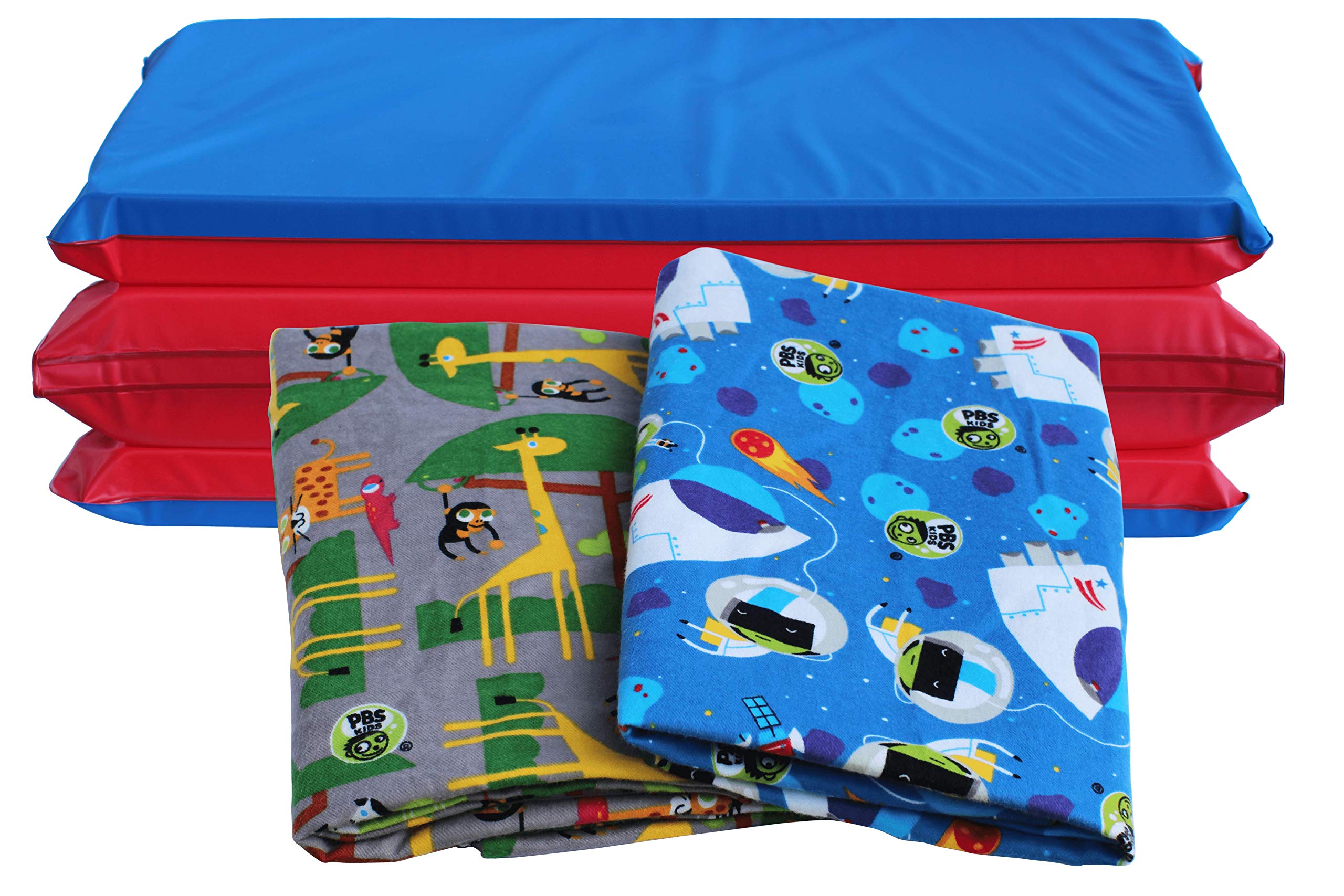 KinderMat 1.5" Thick + PBS Kids Adventure Kit - 2 Washable Covers - 47" x 22", Special Edition - Safari Party and Space Explorer - Value Bundle Great
