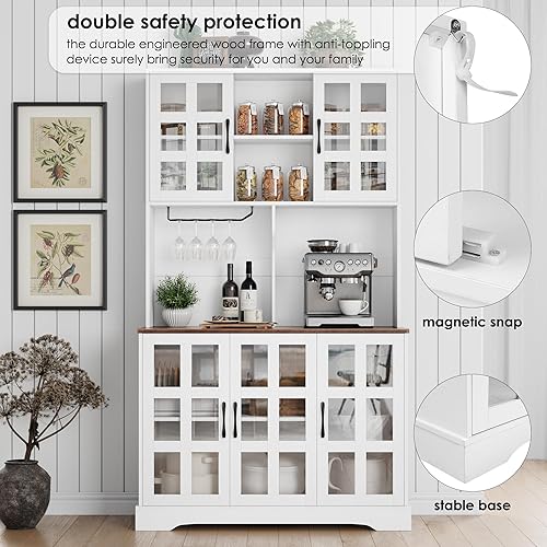 Miniatura 6 de Keyluv Armario de almacenamiento de despensa de cocina de 71 pulgadas de alto, gabinete de despensa independiente con puerta de vidrio de granja con