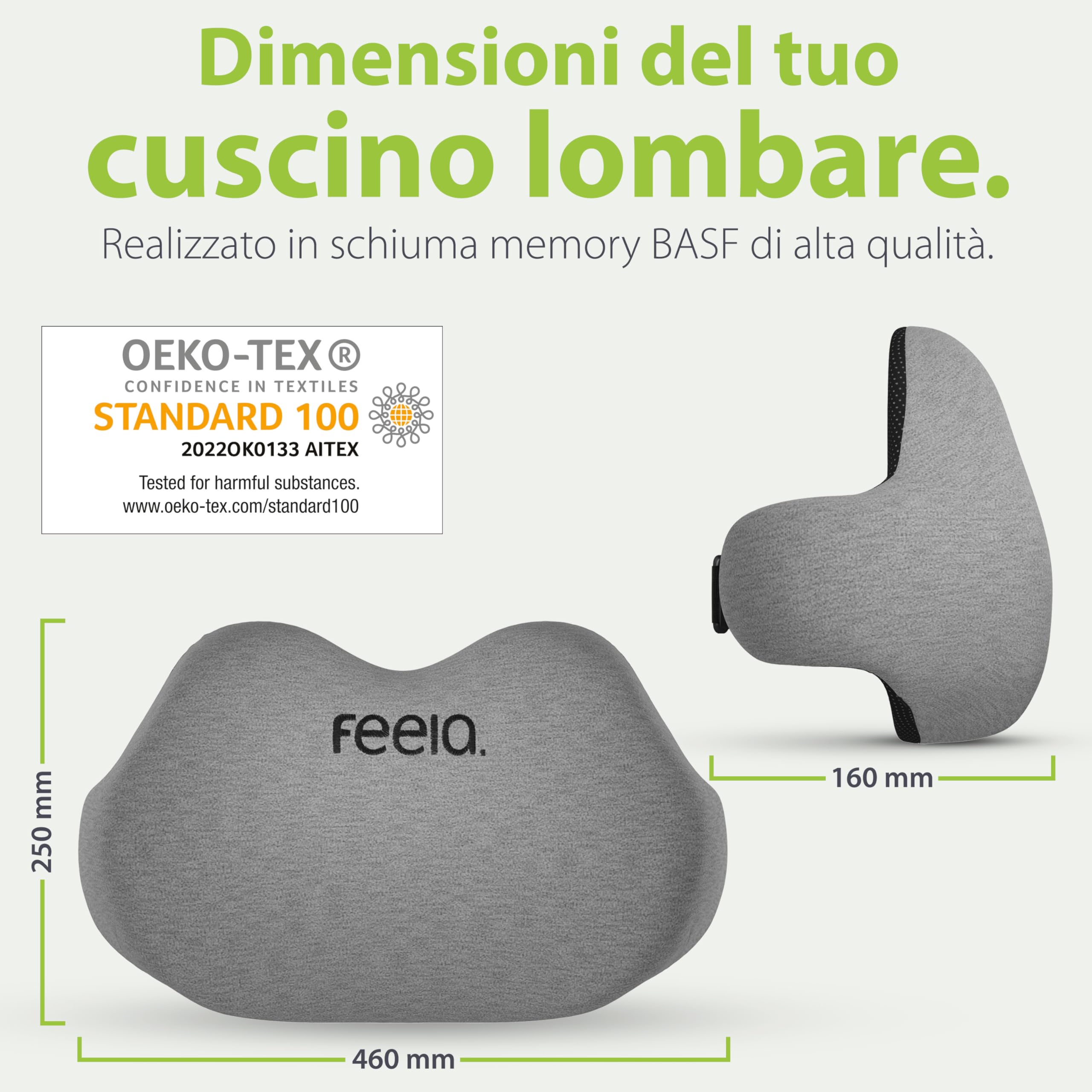 feela.® Cuscino schiena ergonomico per sedia da ufficio | cuscino lombare come cuscino per sedia per casa, ufficio o supporto per la schiena in casa ufficio (Grigio Scuro)