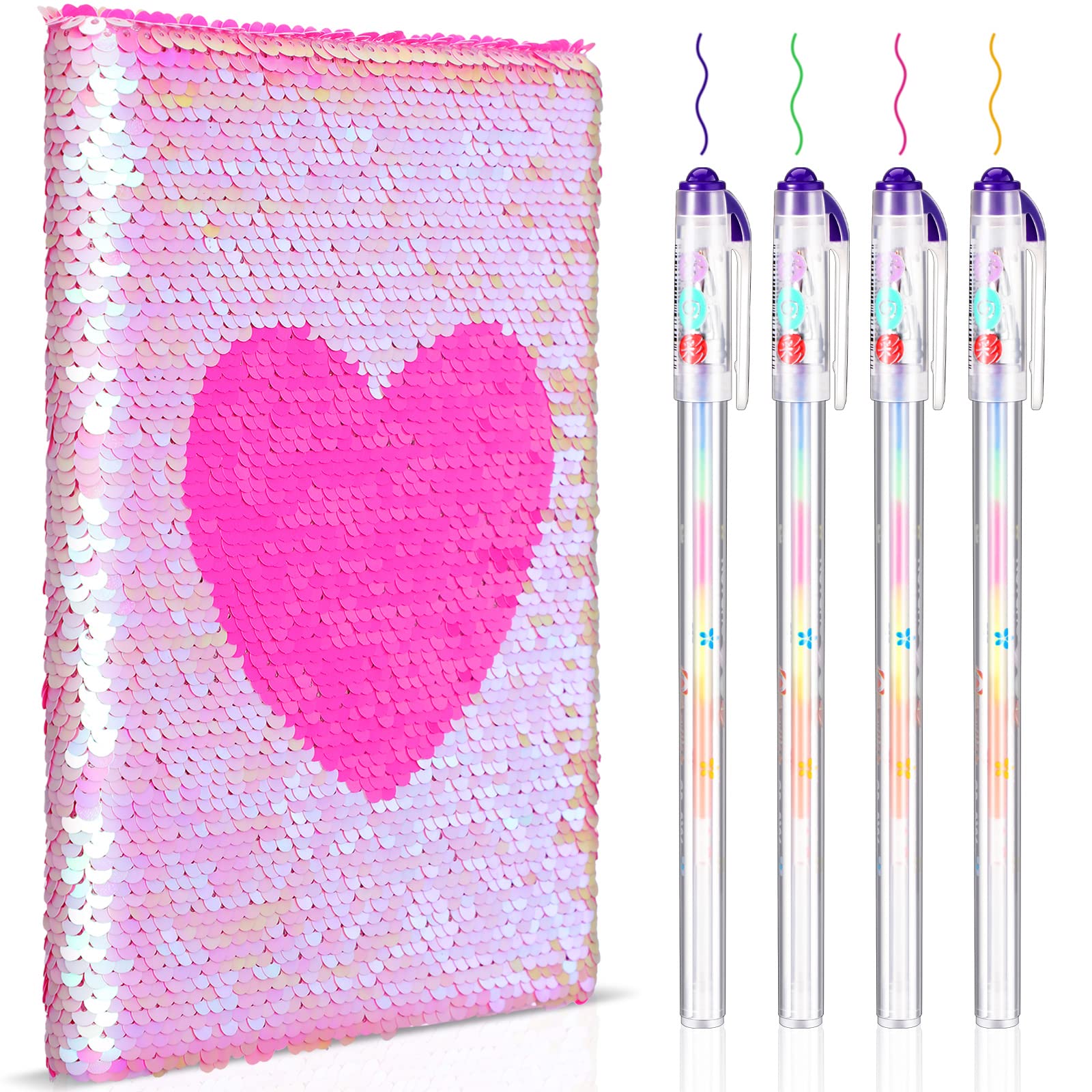 Outus 4 Pcs Sequin Notebook Christmas Journal Gift, AB Color, Heart