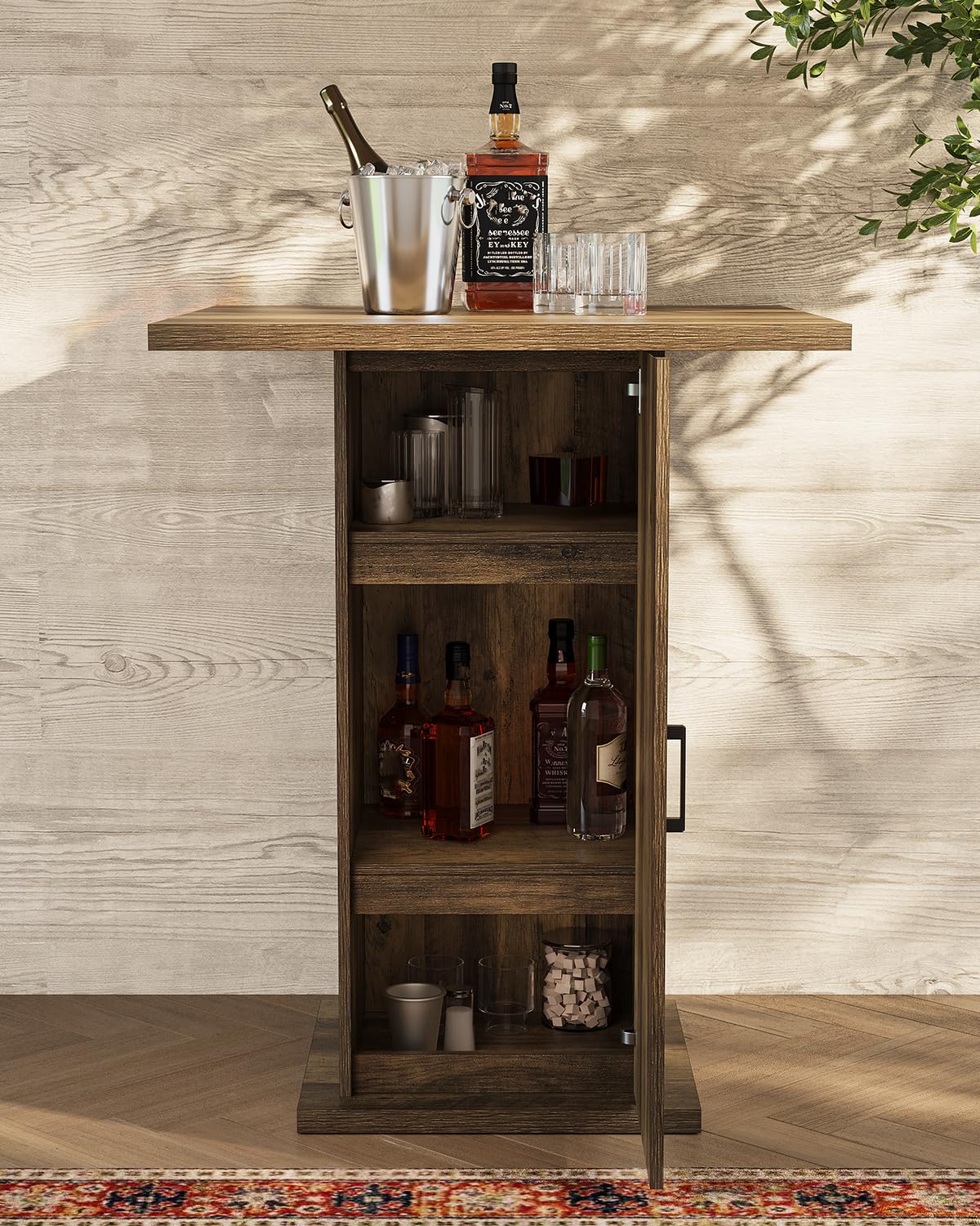 Tribesigns Square Bar Table with Storage Cabinet, 39.4 Inch High Top Pub Table with 3-Tier Cabinet, Wood Bistro Cocktail Table for Home Bar, Pub, Kitchen, Dining Room, Rustic Brown