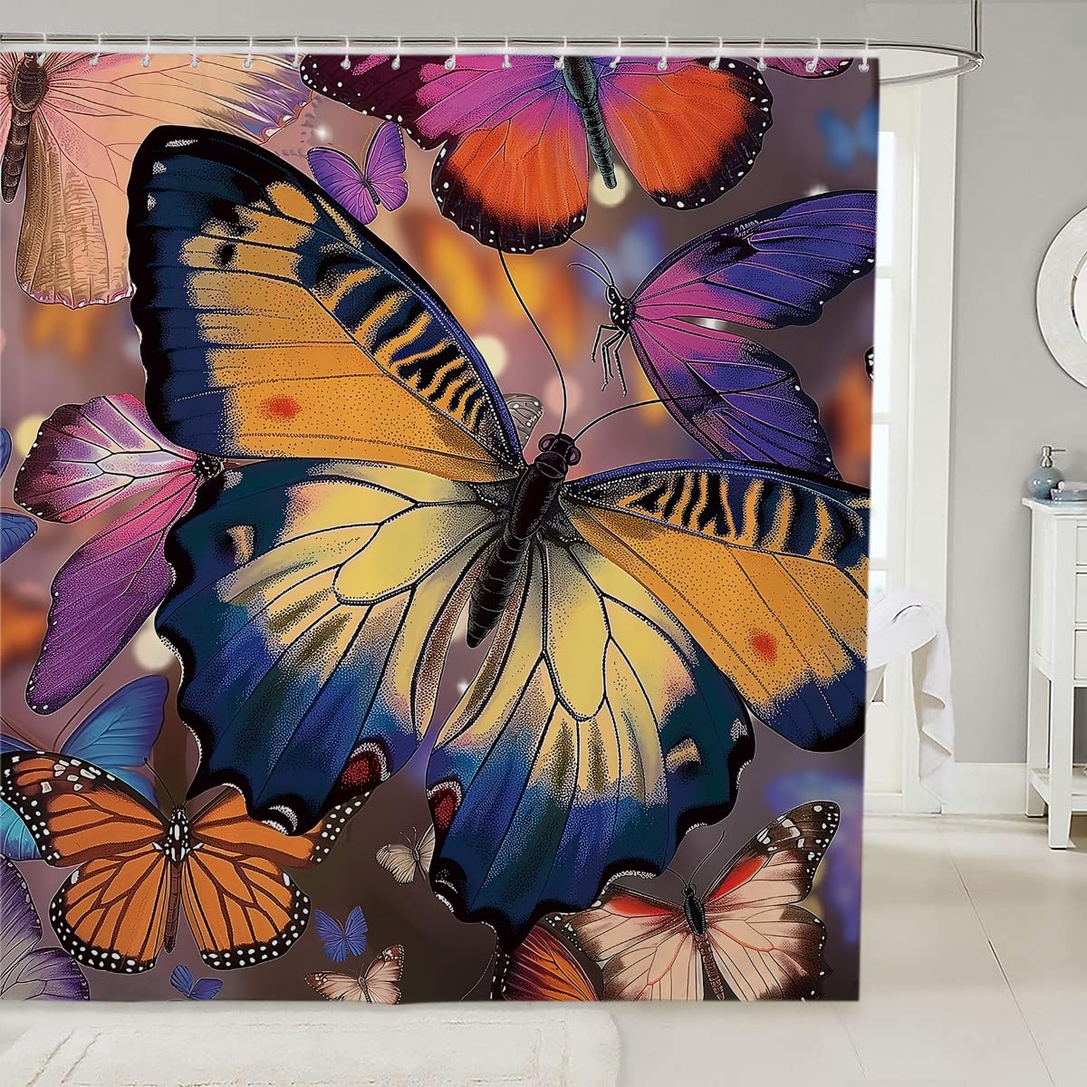Colorful Butterfly Shower Curtain for Bathroom Flower Butterflies Romantic Magic Printed waterproof fabric shower curtain for bathroom home decoration Shower Curtain Set for Bathroom 70 x 70 Inch