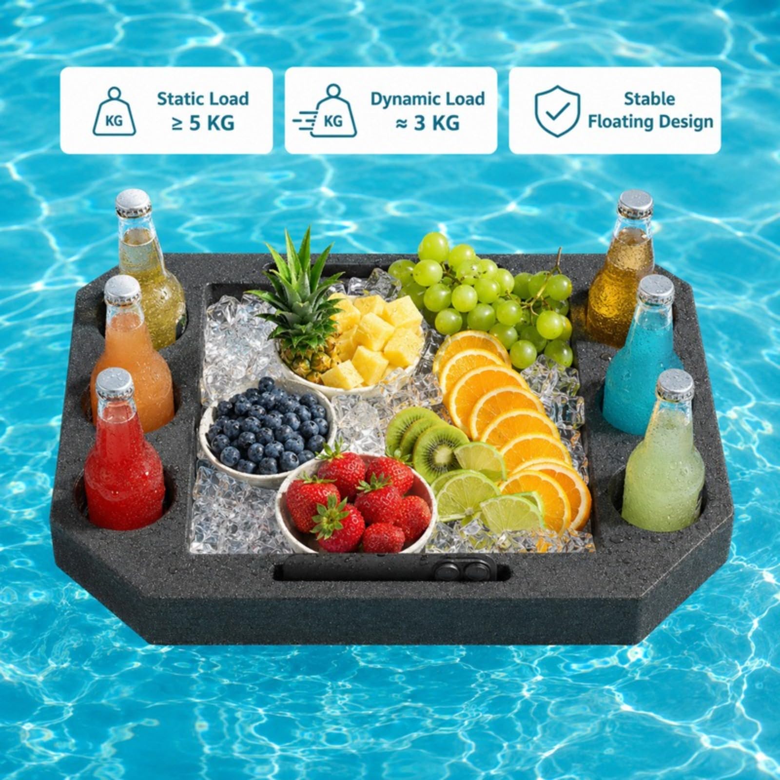 Table Flottante Piscine Grand Format Noir, Plateau Porte Boisson Flottant Étanche pour Boissons Snacks et Décoration, Accessoire Portable pour Piscine Jacuzzi Plage Lac et Fêtes d’Été