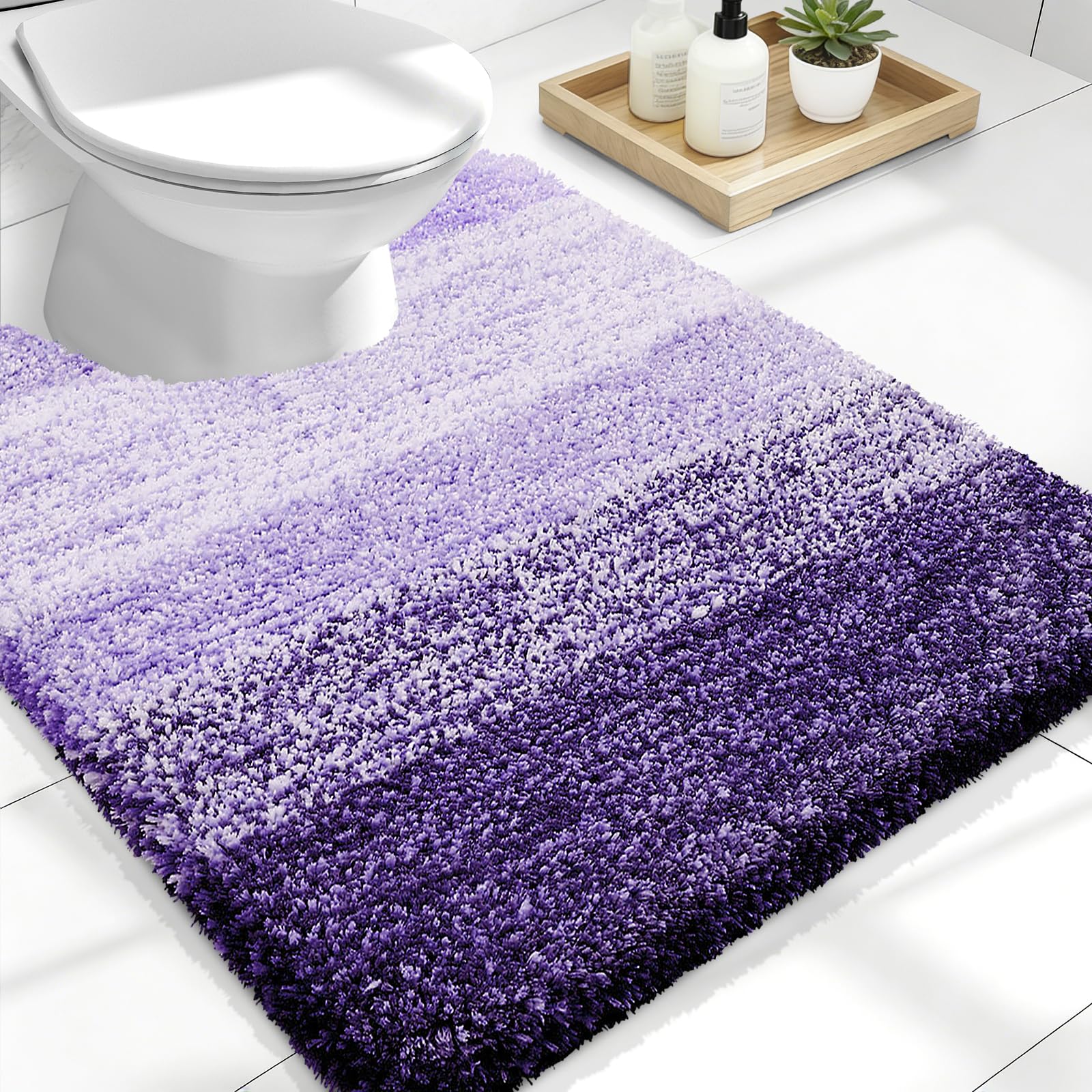 OLANLY Luxury Toilet Rugs U-Shaped 24x20, Soft Absorbent Microfiber Mat | Violet, Non-Slip Quick-Drying Rubber Backing, Machine Washable Plush Contour Bath Mat for Toilet Base, Home Decor Accessories