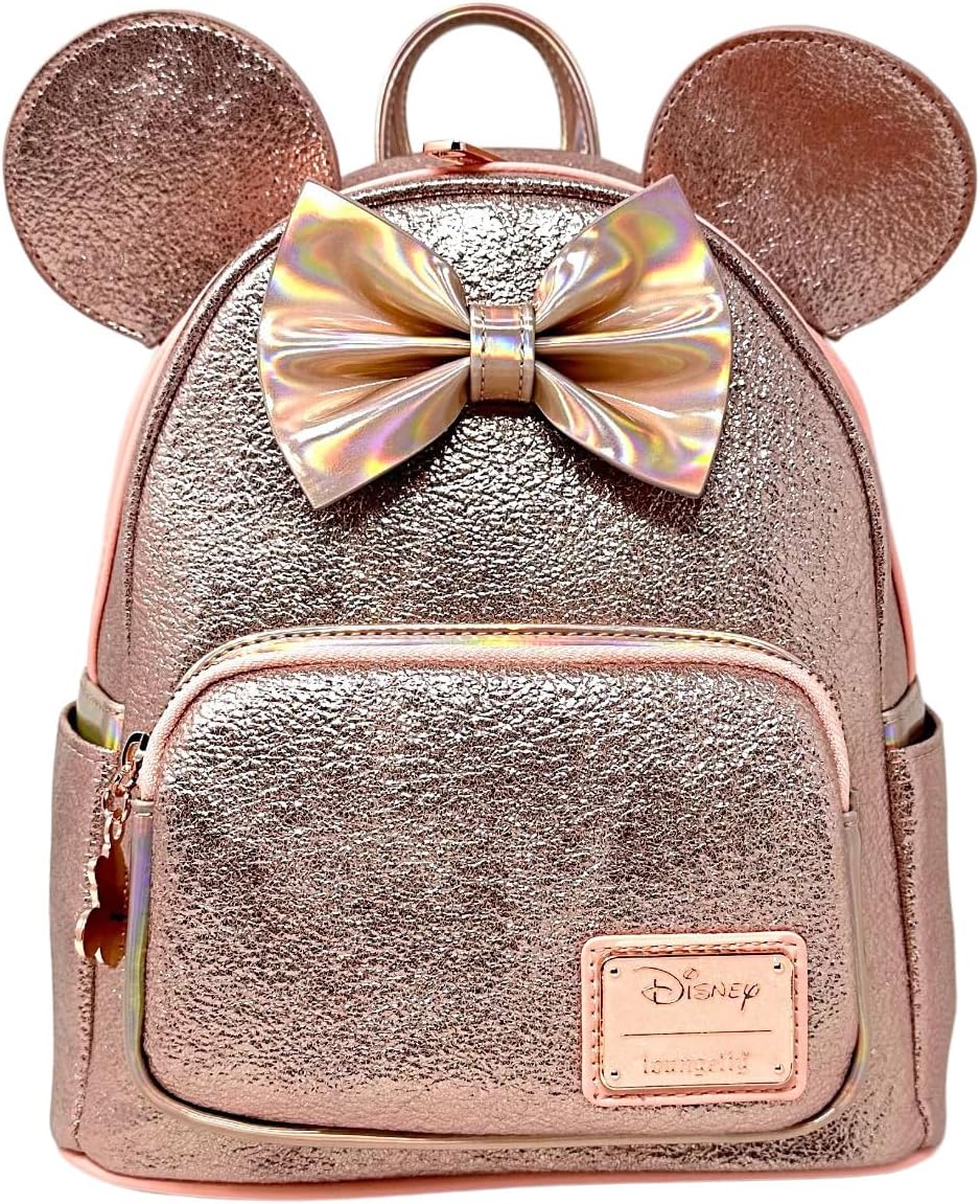 Loungefly Disney Minnie Mouse Pink Rose Metallic Womens Double Strap Shoulder Bag Purse