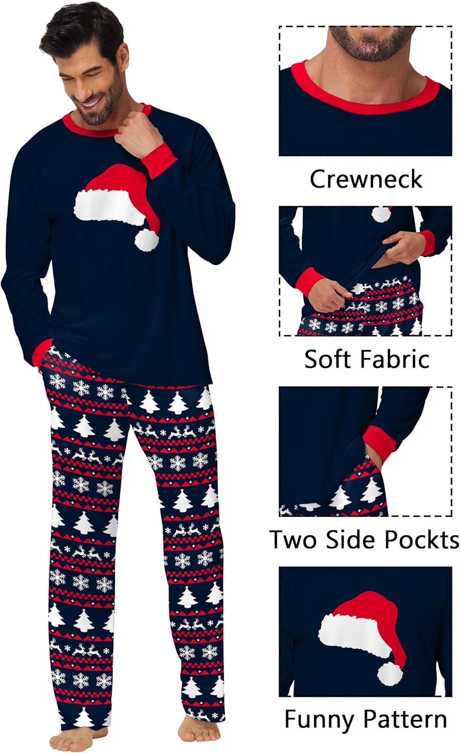 Men Christmas Pajamas Set 2 Piece Long Sleeve Xmas Shirt and Pants