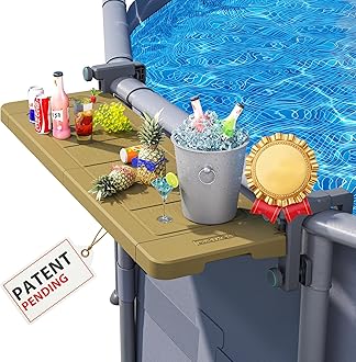 POOLHACKER Poolside Bar, [Original] Swim Up Bar Exclusively for Above-Ground Round Pools. Patio Poolside Table Smart Fold Easy Maintenance, Weather Resistant Stable Tabletop (Amber Brown)