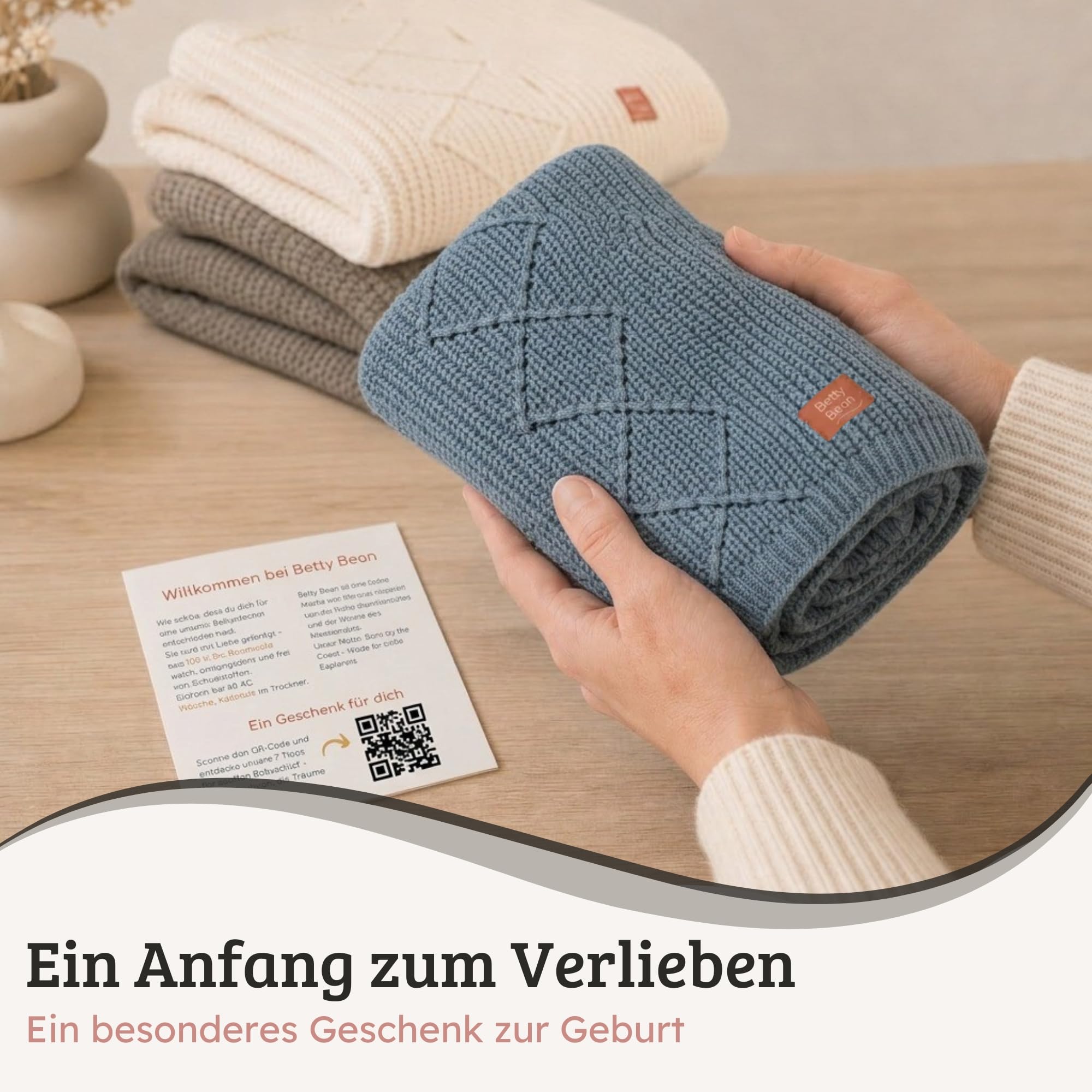 Coperta lavorata a maglia in cotone biologico, 100 x 80 cm | Struttura a maglia fine, certificata GOTS, morbida e traspirante, ideale per neonati e passeggini
