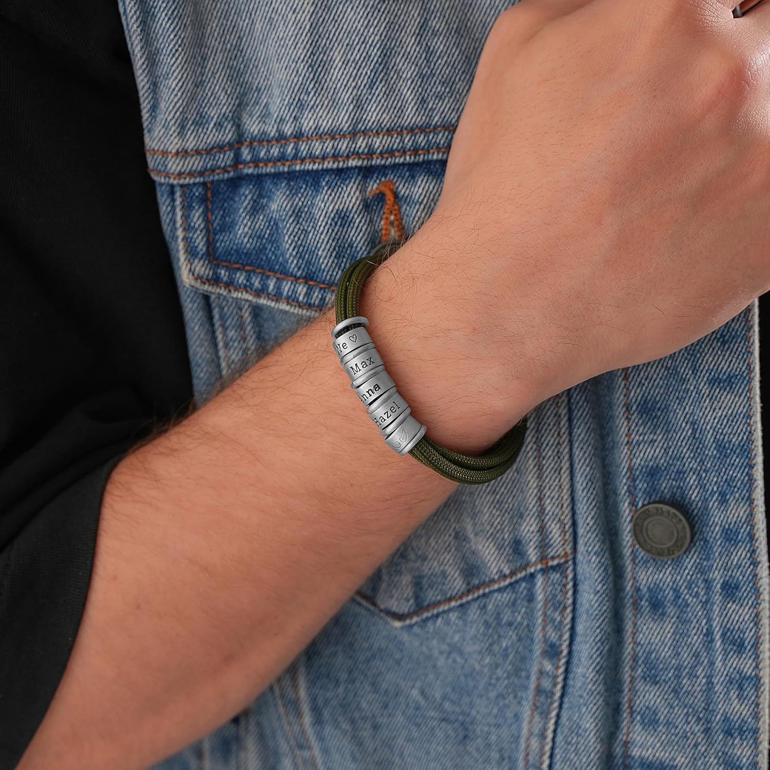 Custom Bracelets For Men Adjustable Mens Bracelet Personalized ONE SIZE FITS ALL 925 Sterling Silver Beads Handmade Paracord Jewelry Fathers Day Christmas Birthday Gifts for Him Dad Grandpa Son Kids