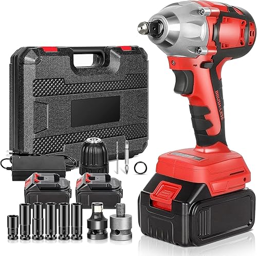 FAHKNS Llave de impacto inalámbrica de 12 pulgada, llaves de alto par sin escobillas, 210 ft-lbs (280N.m) Juego de accionamiento de impacto de