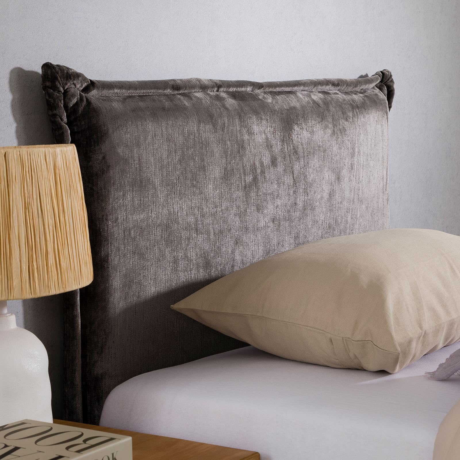 IDIMEX Tête de lit DELMO 90 rembourrée, en Tissu Polyester pour lit 90 cm, sur Pieds en Bois, Gris