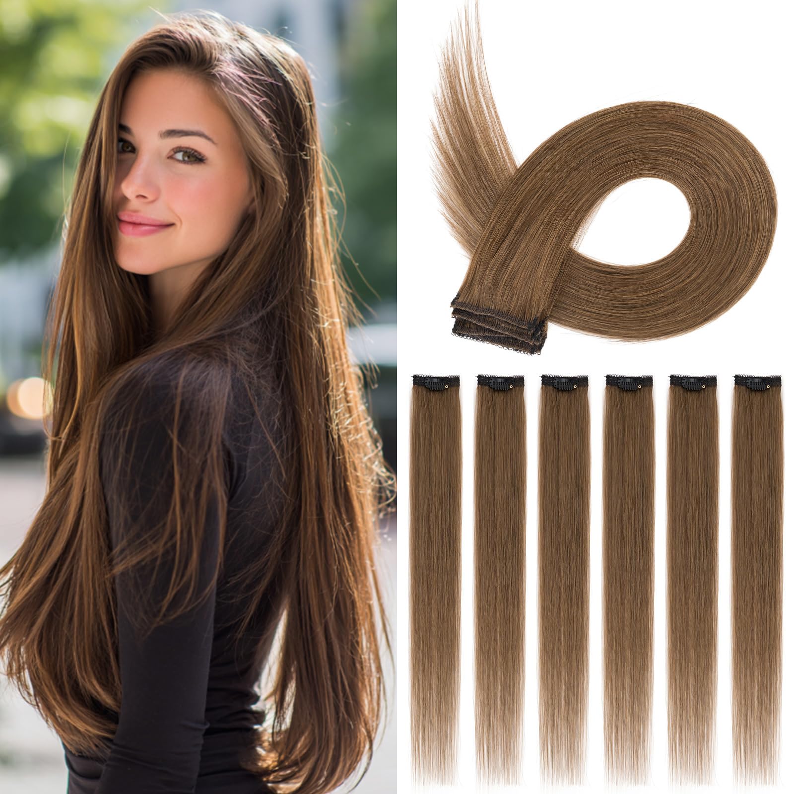 TESS Clip in Hair Extensions 100% Real Human Hair 6PCS 6Clips Straight Weft Multiple Uses Add Hair Volume and Highlights for Women UK
