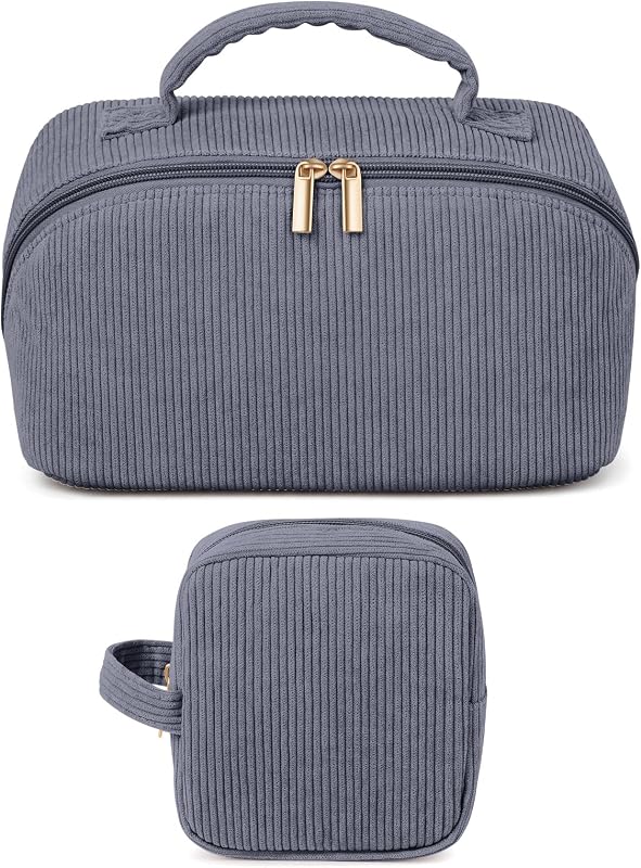 MAGEFY Conjunto com 2 Necessaires de Maquiagem em Cotelê, Cinza