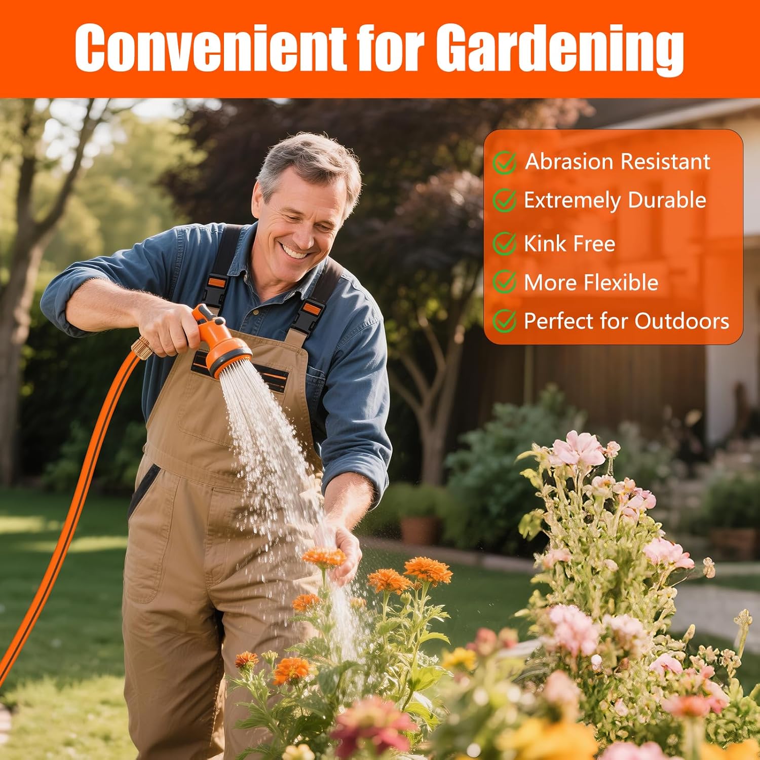 50FT Flexible Garden Hose 5/8 in Lightweight Water Hose with Nickel-plated Fittings, Kink-Free, Leak-Proof, All-Weather Rubber Outdoor Hose Male to Female，50 FT 5/8", Flexible Water Hose Male-Female