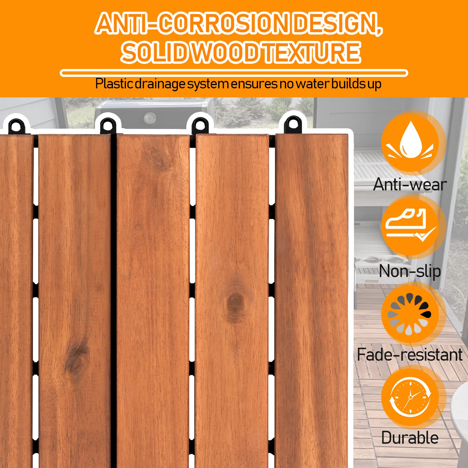 Sonnewelt 22 azulejos de madera de acacia, azulejos de madera, balcones, madera de acacia, 30 x 30 cm, sistema de encastre, mosaico, recortables, terraza, balcón (2 m²)