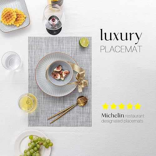 Miniatura 2 de LEXMORE Juego de 4 manteles individuales tejidos de viniloplástico para mesa de cocina, interiorexterior, lavable, manteles individuales lavables