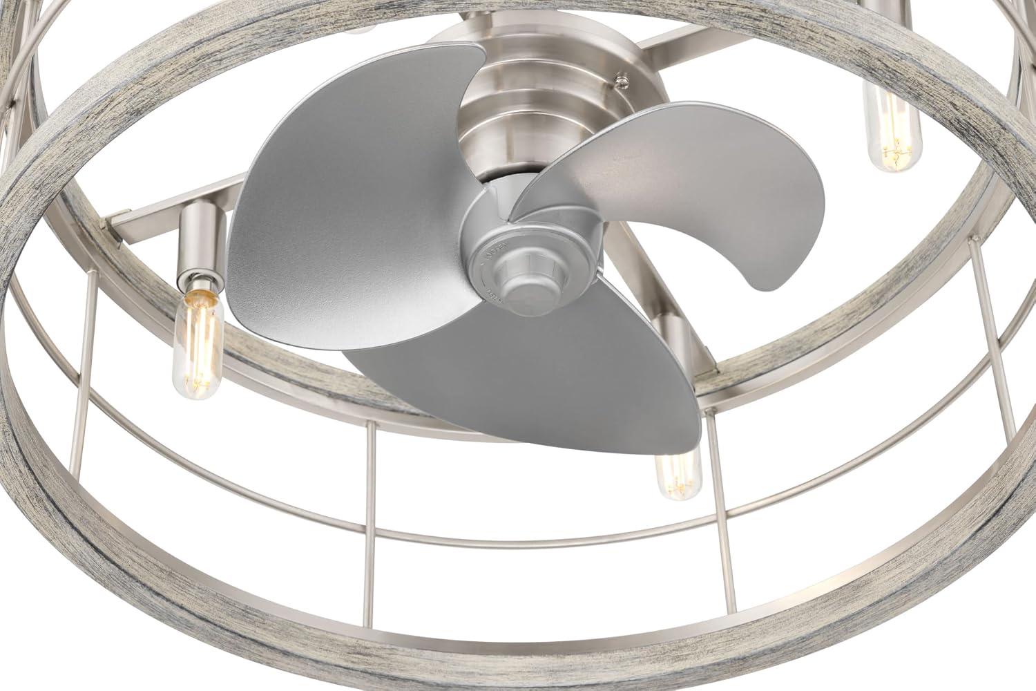 Hunter Bridgette 22 inch Indoor Fandelier Caged Ceiling Fan with Light and Remote, Brushed Nickel Ceiling Fan with Wood, Industrial Farmhouse Style For Bedrooms, Living Rooms, Home Offices, 50106