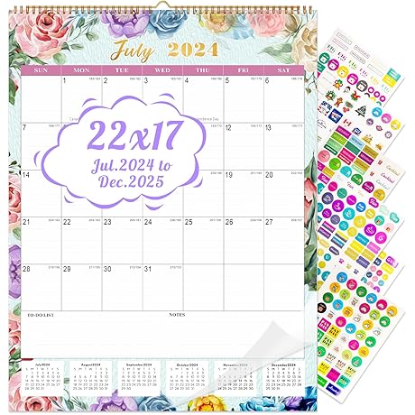 Pretty Floral 18-Month Office Calendar 2023-2024 Wall Calendar Office Supplies