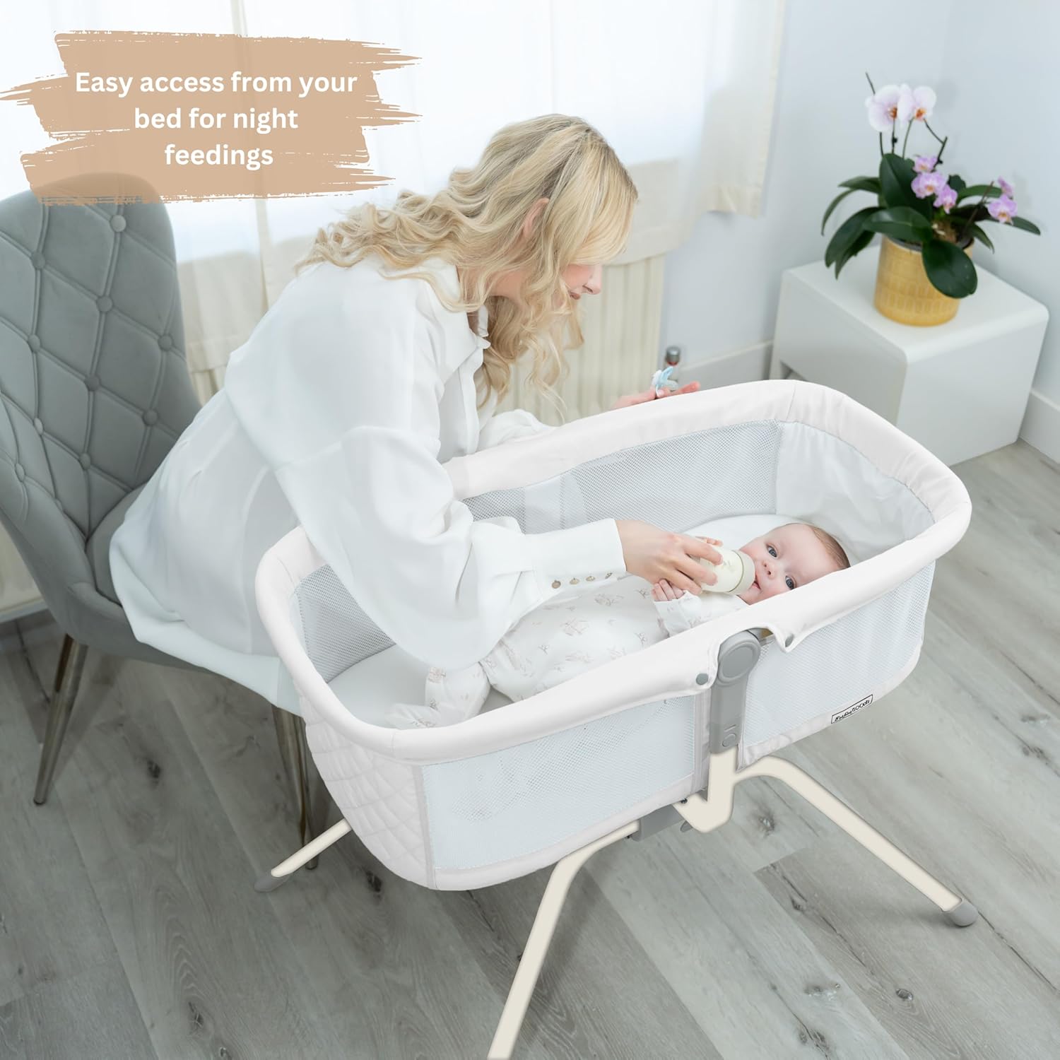 Baby Bassinet with Rocking/Gliding, Portable Bedside Sleeper for Baby with Foam Mattress, Baby Bedside Crib for Newborns and Infants with Carrybag (White) - Image 6