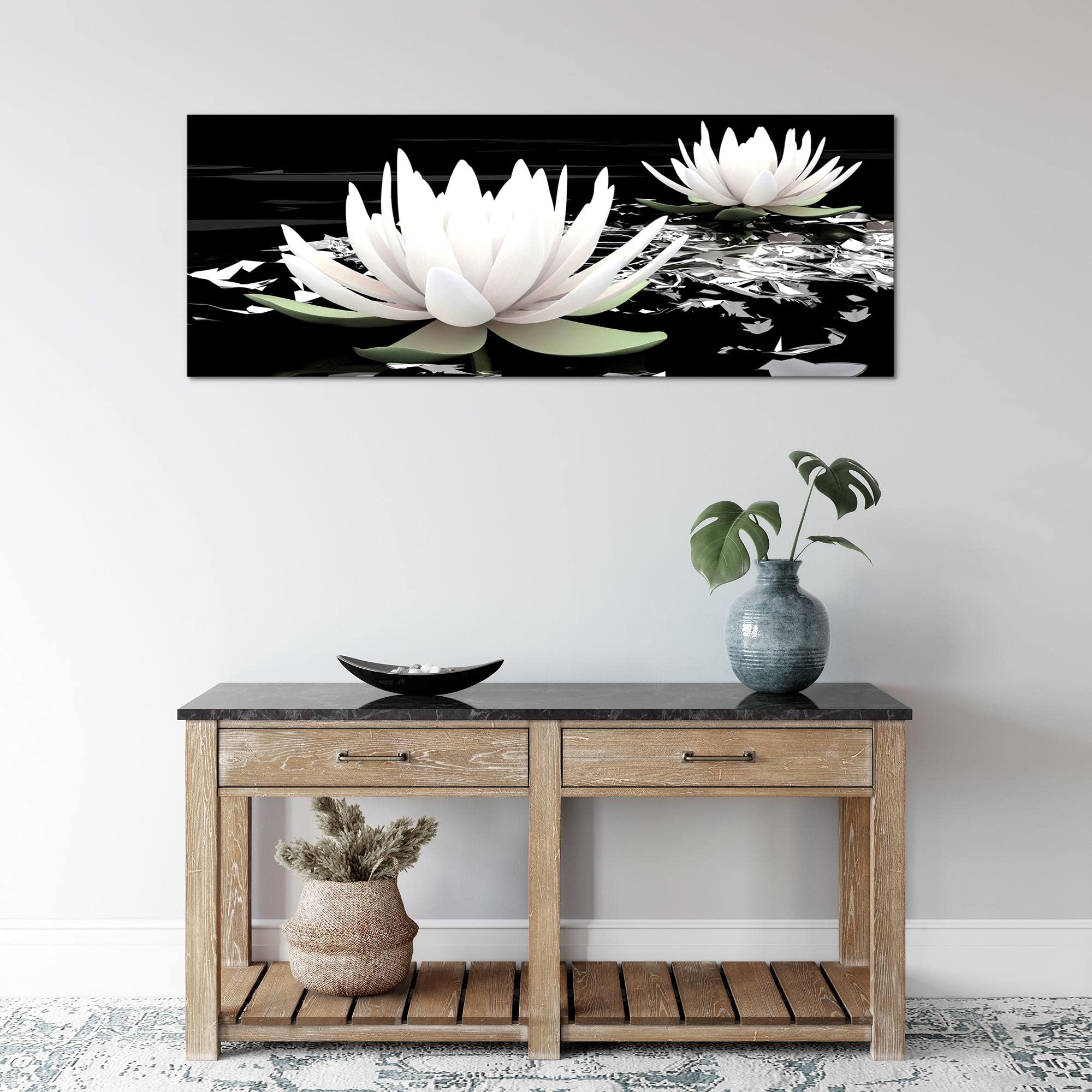 Lotusblumen-Wandkunst Auf Leinwand – 2-teilig, Je 30,5x40,6 Cm, Schwarz-weiß, Fertig Zum Aufhängen