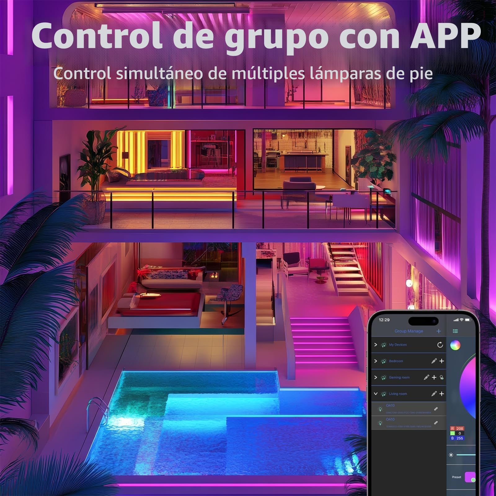 Cinta LED exterior impermeable, Smart IP67 tira LED, sincronización musical led de pared, control de aplicación, diadema LED, dormitorio, jardín, balcón, vacaciones, Navidad(No Remote Control) (30m)