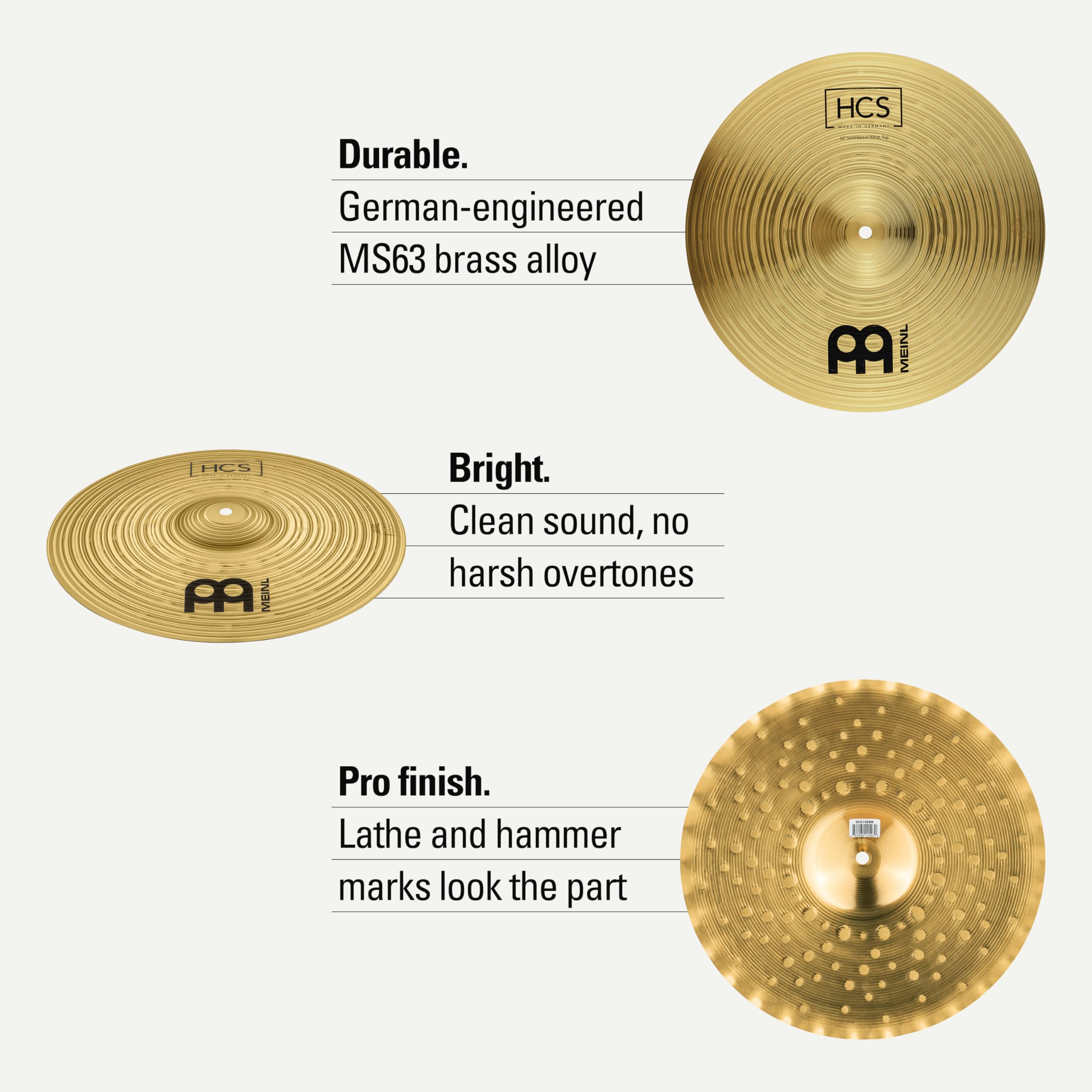 Meinl Cymbals HCS 35.6 cm Soundwave Hihat Becken für Schlagzeug, Paar – MADE IN GERMANY
