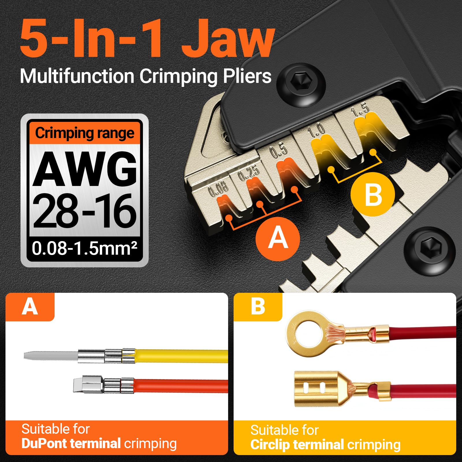 Preciva Crimping Tool Set for Dupont AWG28-16 2 in 1 Wire Crimp Tools with 896pcs Cable Terminals for ATX/EPS/PCIE/SATA/Spade Connectors - Image 2