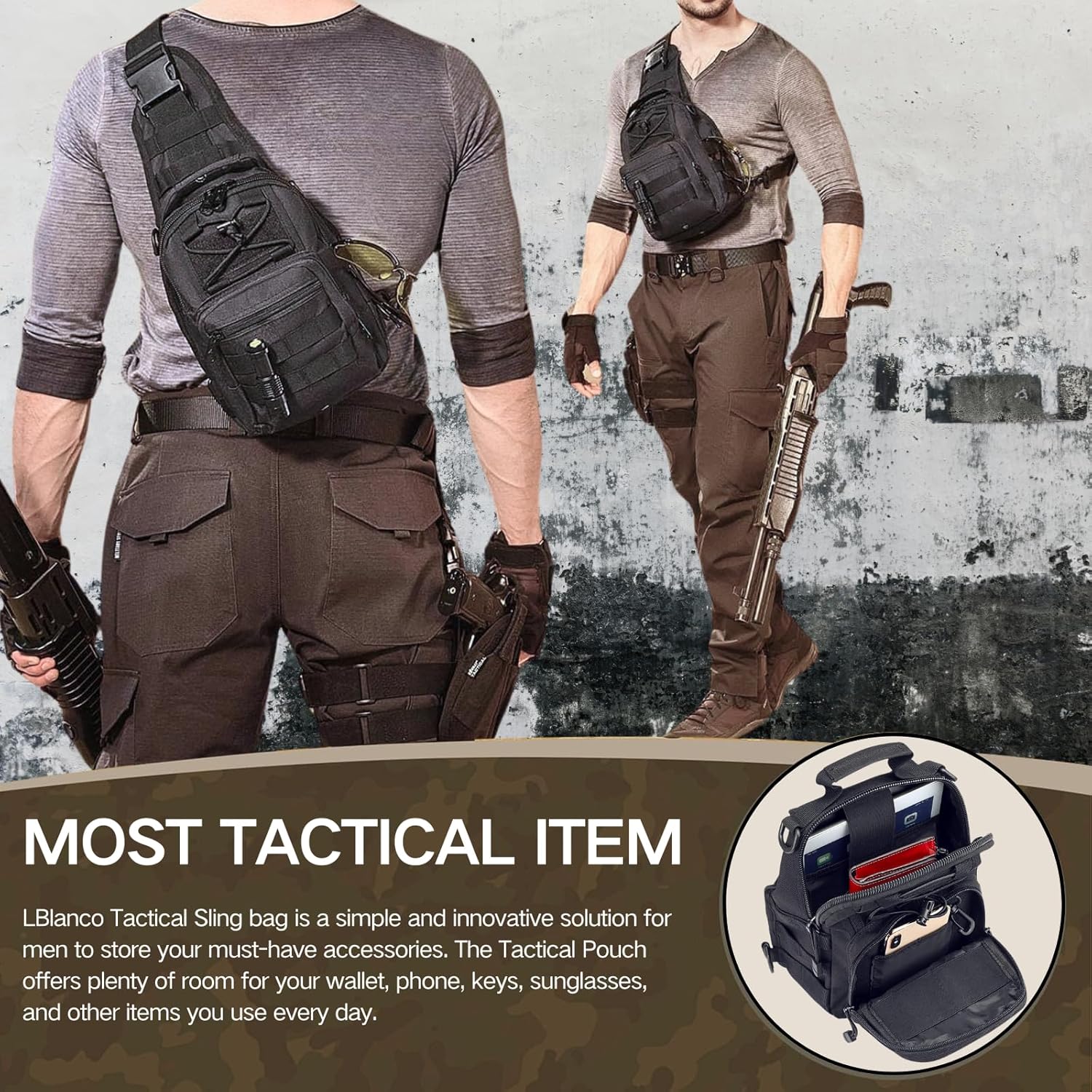 Tactical Shoulder Sling Bag Small Outdoor Chest Pack Backpack for Men Traveling, Trekking, Camping, Sling Backpack - Image 3