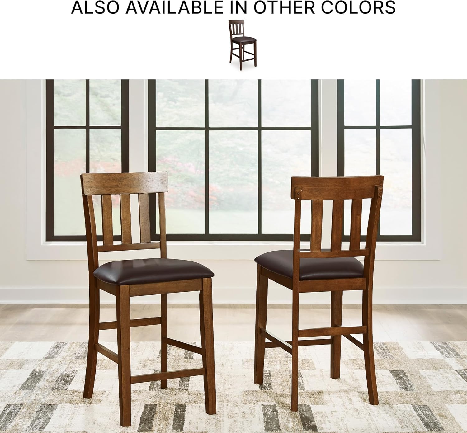 Signature Design by Ashley Ralene Traditional 26" Counter Height Faux Leather Seat Barstool, 2 Count, Brown