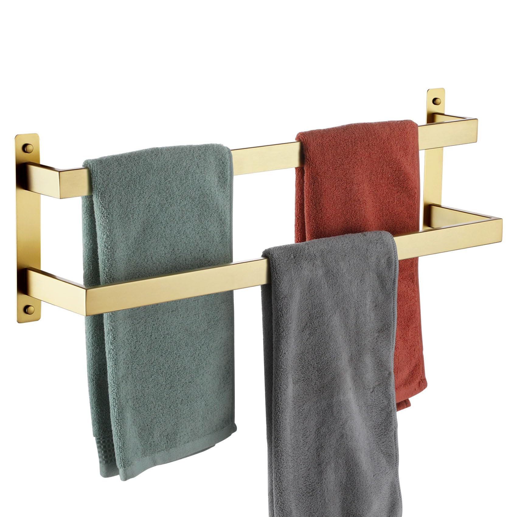 KOKOSIRI 16'' Towel Bars Bathroom 2-Tiers Ladder Brushed Gold Towel Rails Towel Holders Wall Mounted Towels Shelves Rack Stainless Steel, B5008BG-L16