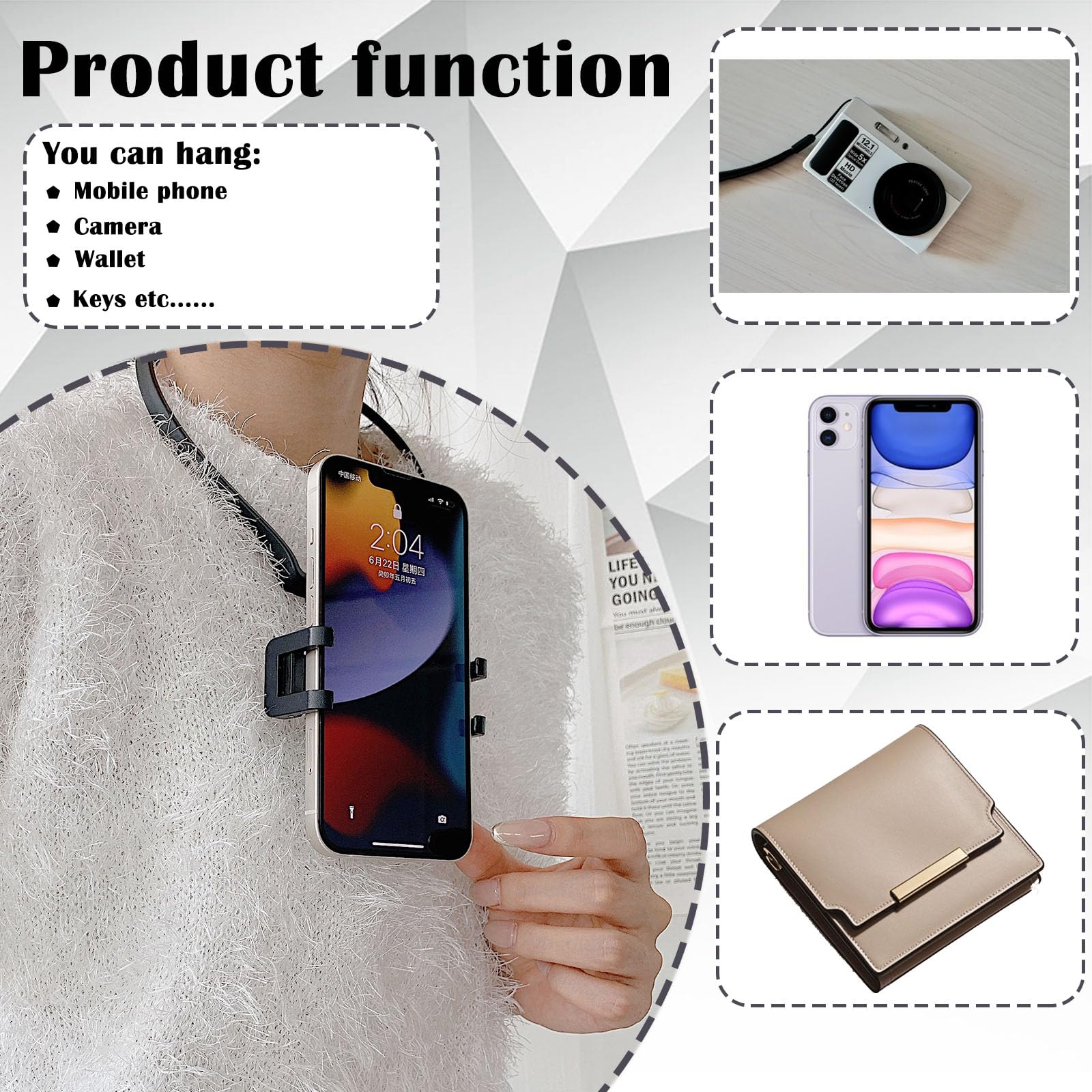 Ysnzaq POV/Vlog Nackenhalterung für Telefone mit Telefonclip, Freihändiges Telefon Halshalter, 360°Drehung Selfie-Halterung am Hals für iPhone Samsung Gopro und alle Smartphone GBZ Black