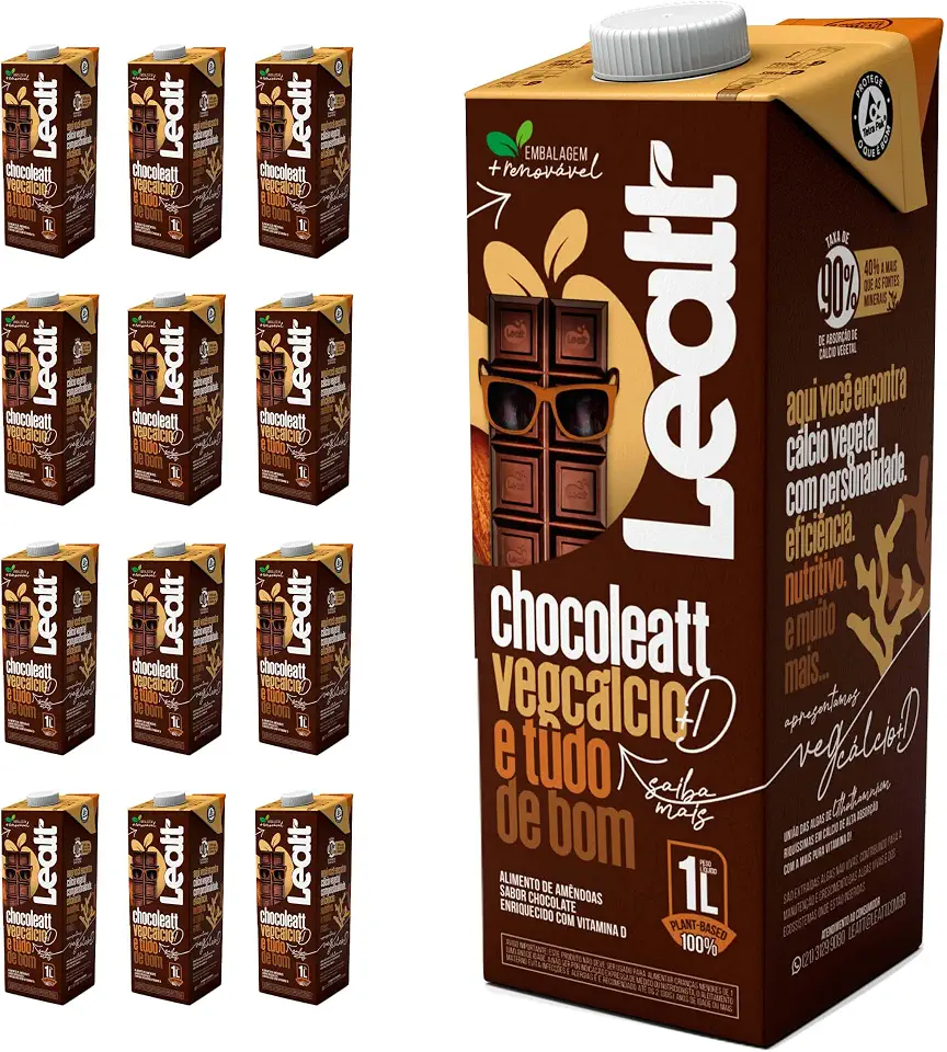 KIT 12 BEBIDA VEGETAL DE AMÊNDOAS COM CHOCOLATE LEATT 1L