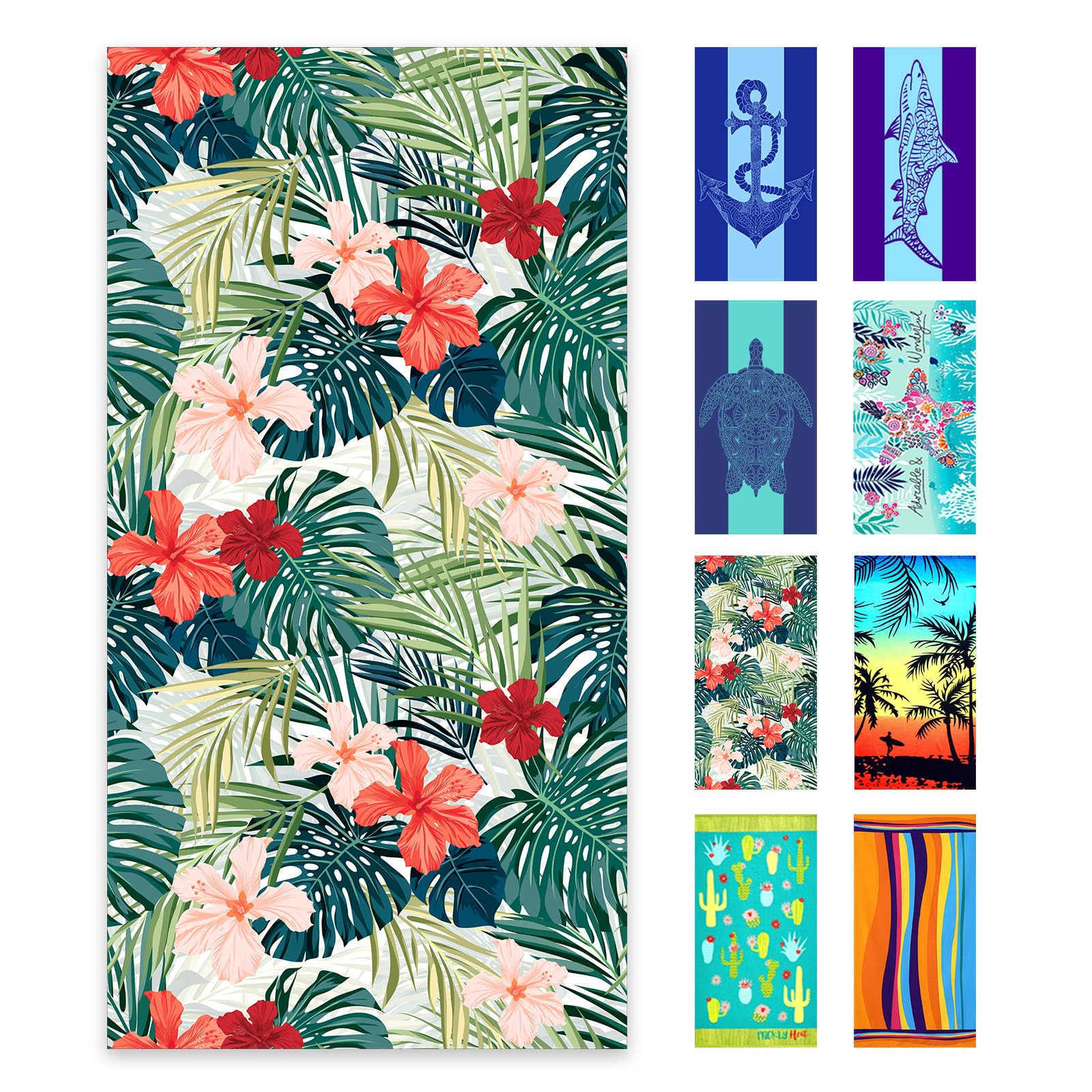 cabanana Sand Free Beach Towel - Large Oversized Beach Towel Sandproof 70x35 Big Microfiber Quick Dry Pool Towel, Thin Lightweight Compact for Travel Swimming Bath for Adults Women Men (Flower)