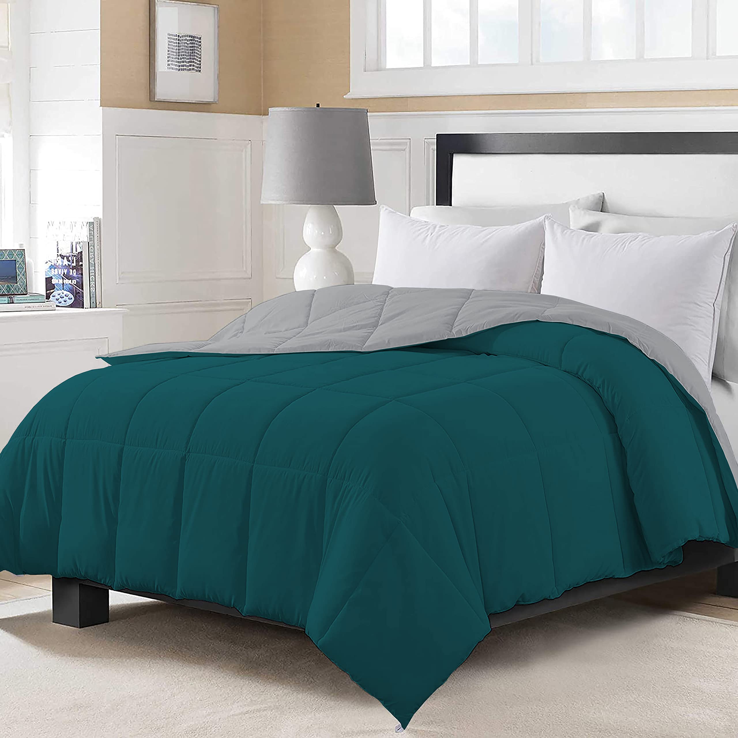 Day Care - 200 GSM Soft AC Comforter Hotel Quality-Down Alternative Reversible Comforter (92" x 106" Inches/233cm x 269cm) - All Season |AC Comforter/Blanket/Quilt/Rajai King Size|Silver/Teal-image-29