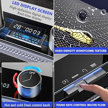 75 x 45 cm Waterfall Workstation Kitchen Sink, Black Anthracite Stainless Steel Single Bowl Multifunction Kitchen Sink with Integrated Pull-Out Tap & Smart Digital Display, Modern Kitchen Sink Set