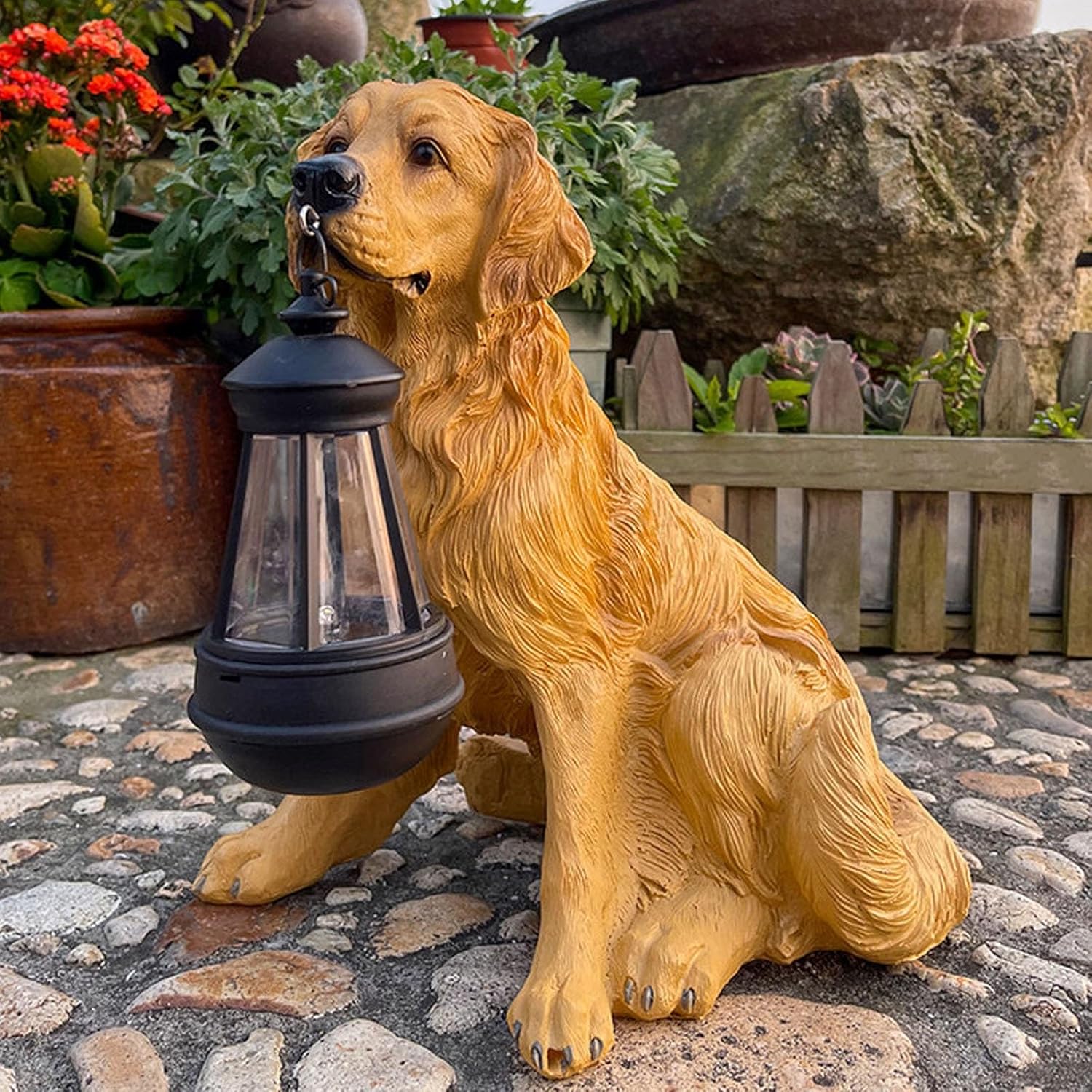 Outdoor Statue with Solar Lights, Realistic Dog Figurine Decor, Windproof Lamp Lawn Ornaments, Home Garden Decoration for Porch, Yard, Lawn Yard, Patio(A)