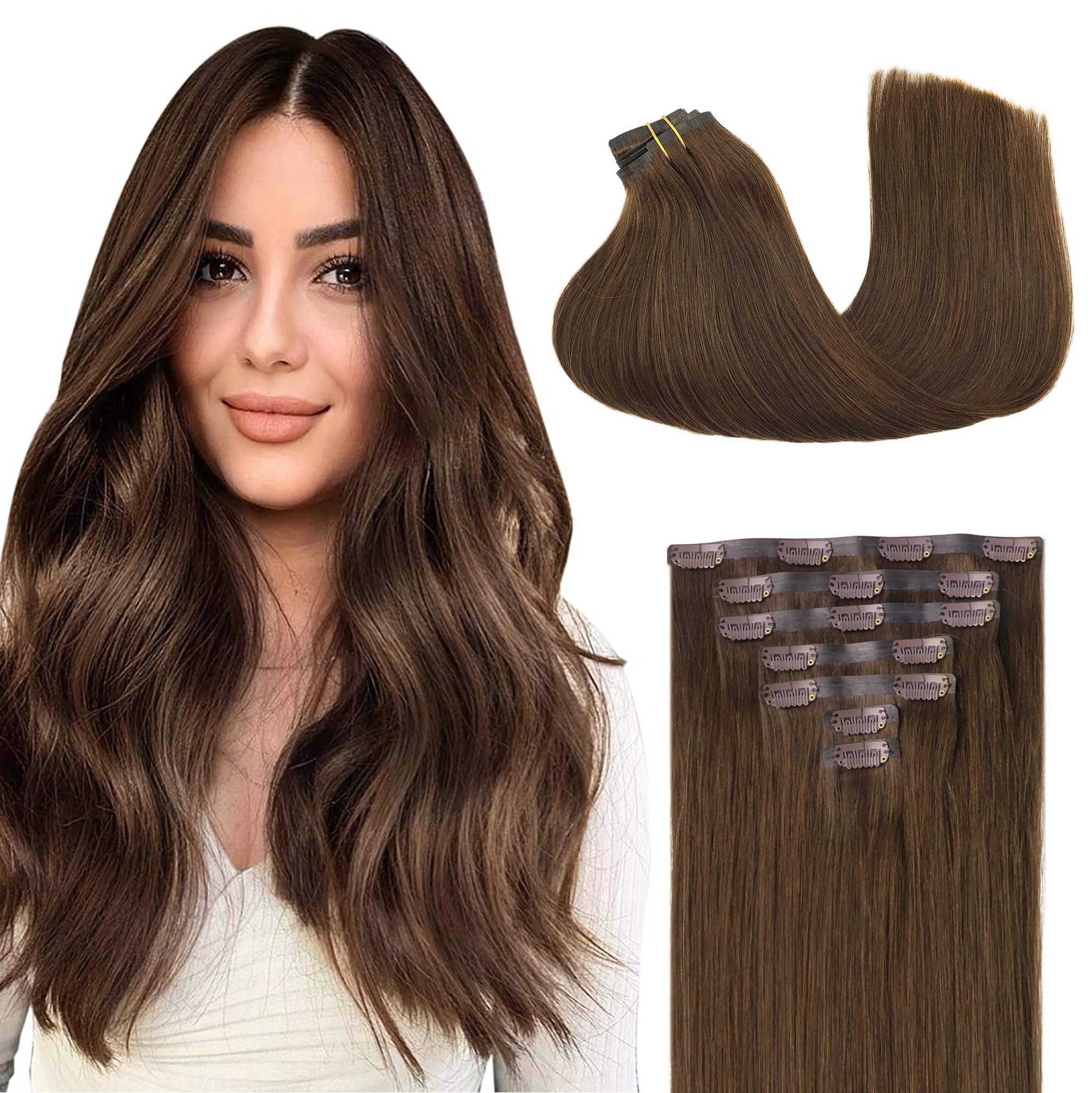 GOO GOO Clip in Hair Extensions Human Hair, 22inch 120g 7Pcs, #1B Natural black, Hair extensions for women, Human Hair Extensions Clip in — view 34