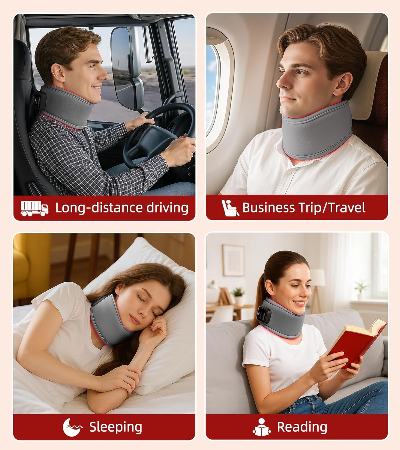 Red Light Therapy Neck Brace - 660nm Red & 850nm Infrared LED Heated Cervical Collar for Neck Pain Relief & Support, Adjustable Wireless Cervical Collar for Office, Sleeping, at-Home Therapy (Grey)