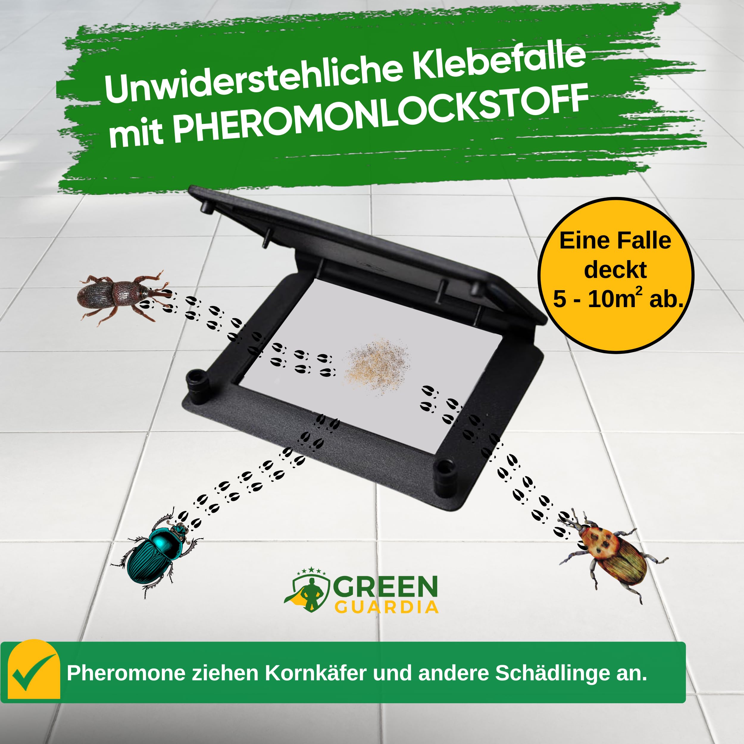 GREEN GUARDIA Papieren val met feromonlokstof, 9 stuks, milieuvriendelijke papieren vissen bestrijden, chemicaliënvrije feromoonval met verwisselbare kleefoppervlakken, gifvrij