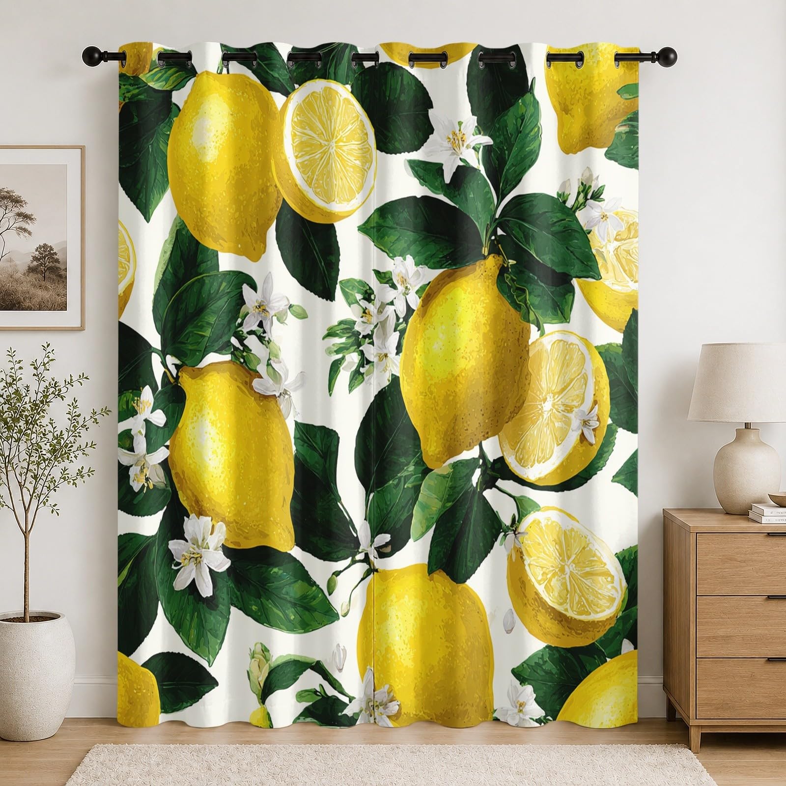 Rideaux anti-UV et thermiques lot de 2 style campagnard jaune citron pour isoler de la chaleur